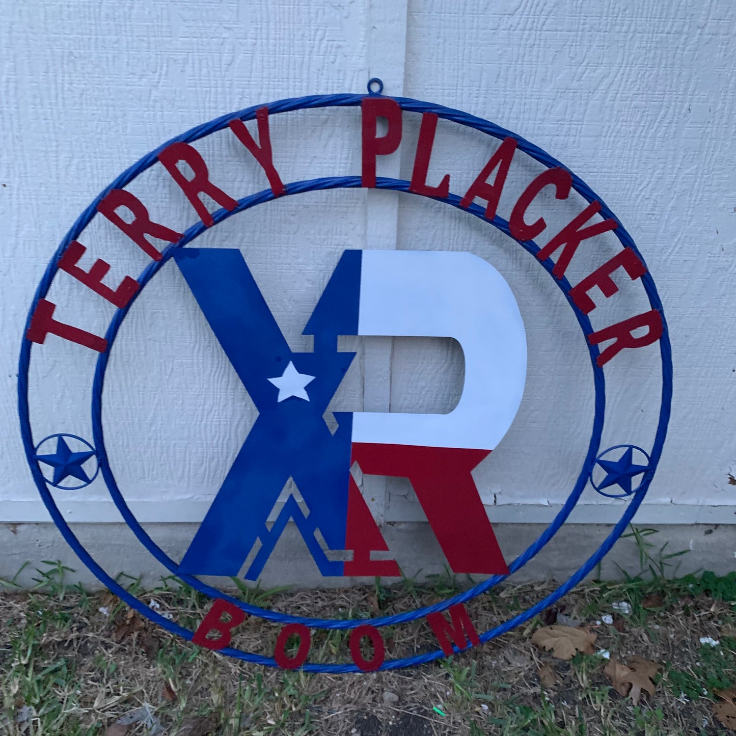 #EH11299 CUSTOM NAME XR ROOFING STYLE SIGN RED,WHITE & BLUE TEXAS FLAG LOGO HANDMADE