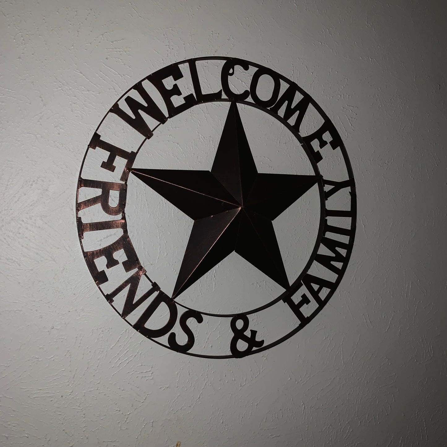 WELCOME FRIENDS FAMILY BARN METAL STAR WALL ART BRONZE WESTERN HOME DECOR HANDMADE NEW #EH13339