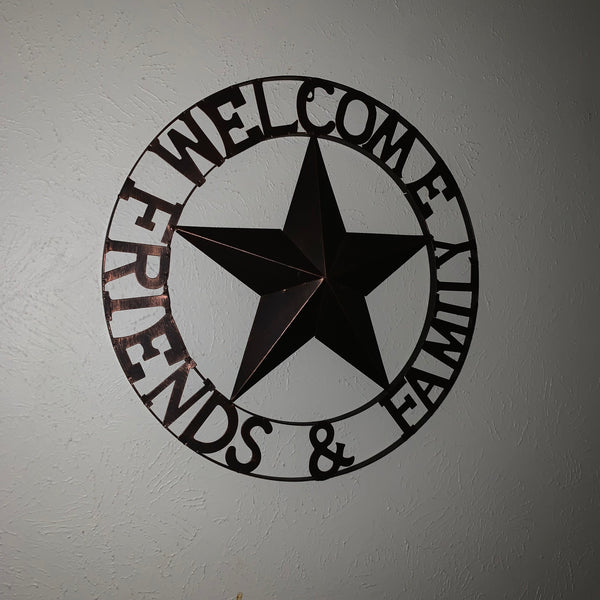 WELCOME FRIENDS FAMILY BARN METAL STAR WALL ART WESTERN HOME DECOR HANDMADE NEW