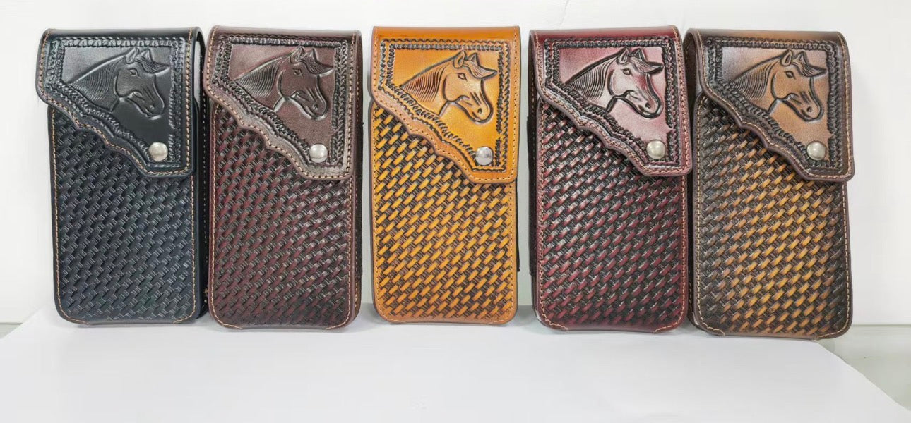7" HORSE PHONE HOLSTER LEATHER LARGE BELT LOOP CASE UNIVERSAL HANDMADE