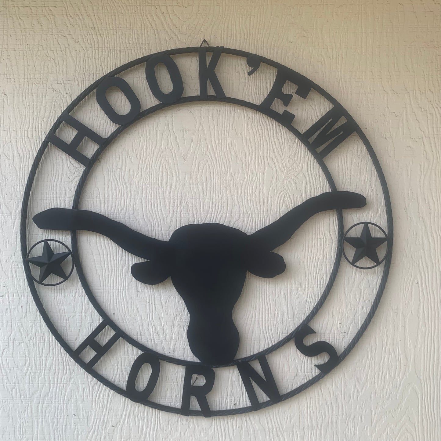 HOOKEM HORNS WITH LONE STAR TEXAS LONGHORNS HOOK EM BLACK METAL CUSTOM VINTAGE CRAFT WALL ART TEAM SIGN HANDMADE
