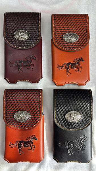 7" HORSE LEATHER PHONE HOLSTER POUCH EXTRA LARGE  BELT LOOP HOLSTER CELL PHONE CASE UNIVERSAL OVERSIZE #EH12694