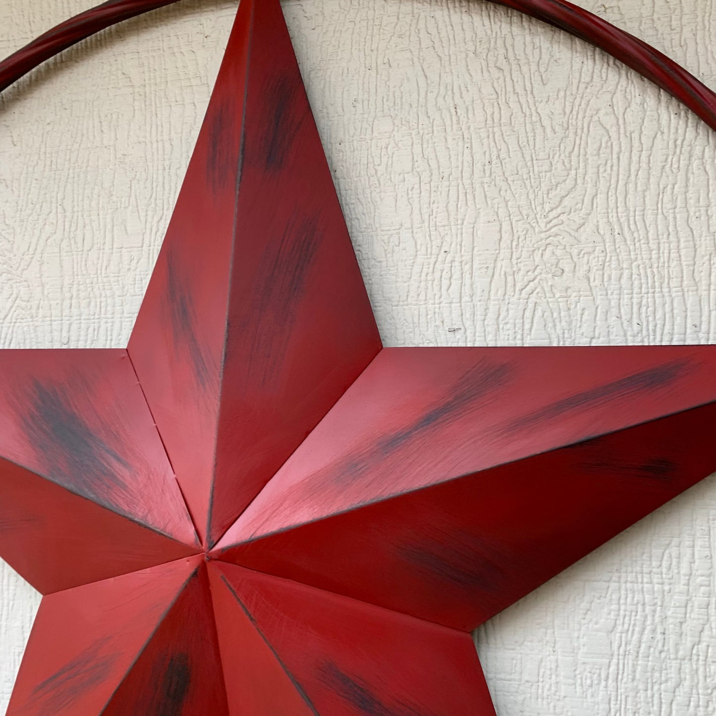 RED DISTRESSED STAR TWO TONE TEXTURE BARN STAR METAL LONESTAR TWISTED ROPE RING WESTERN HOME DECOR HANDMADE NEW #EH12958