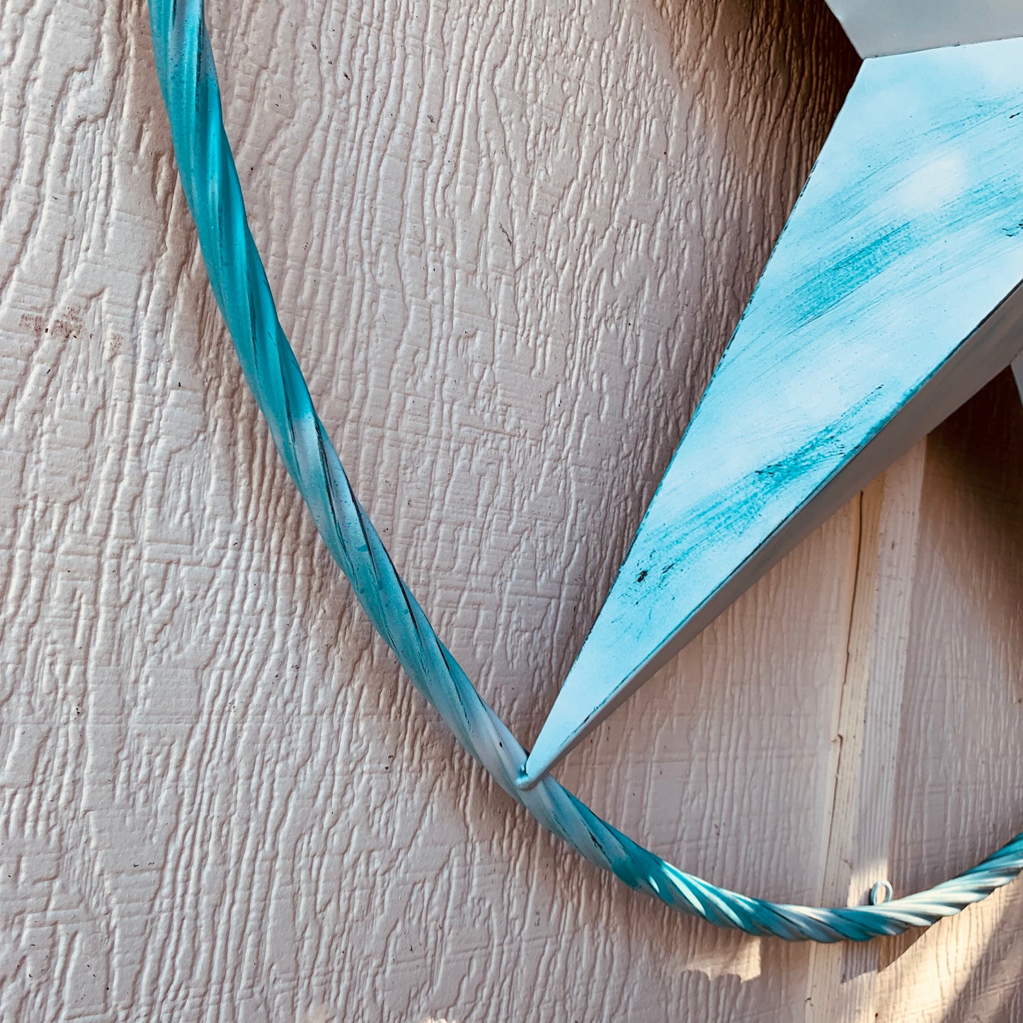 #EH11219 TURQUOISE WHITE DISTRESSED STAR TWO TONE TEXTURE BARN STAR METAL LONESTAR TWISTED ROPE RING WESTERN HOME DECOR HANDMADE NEW
