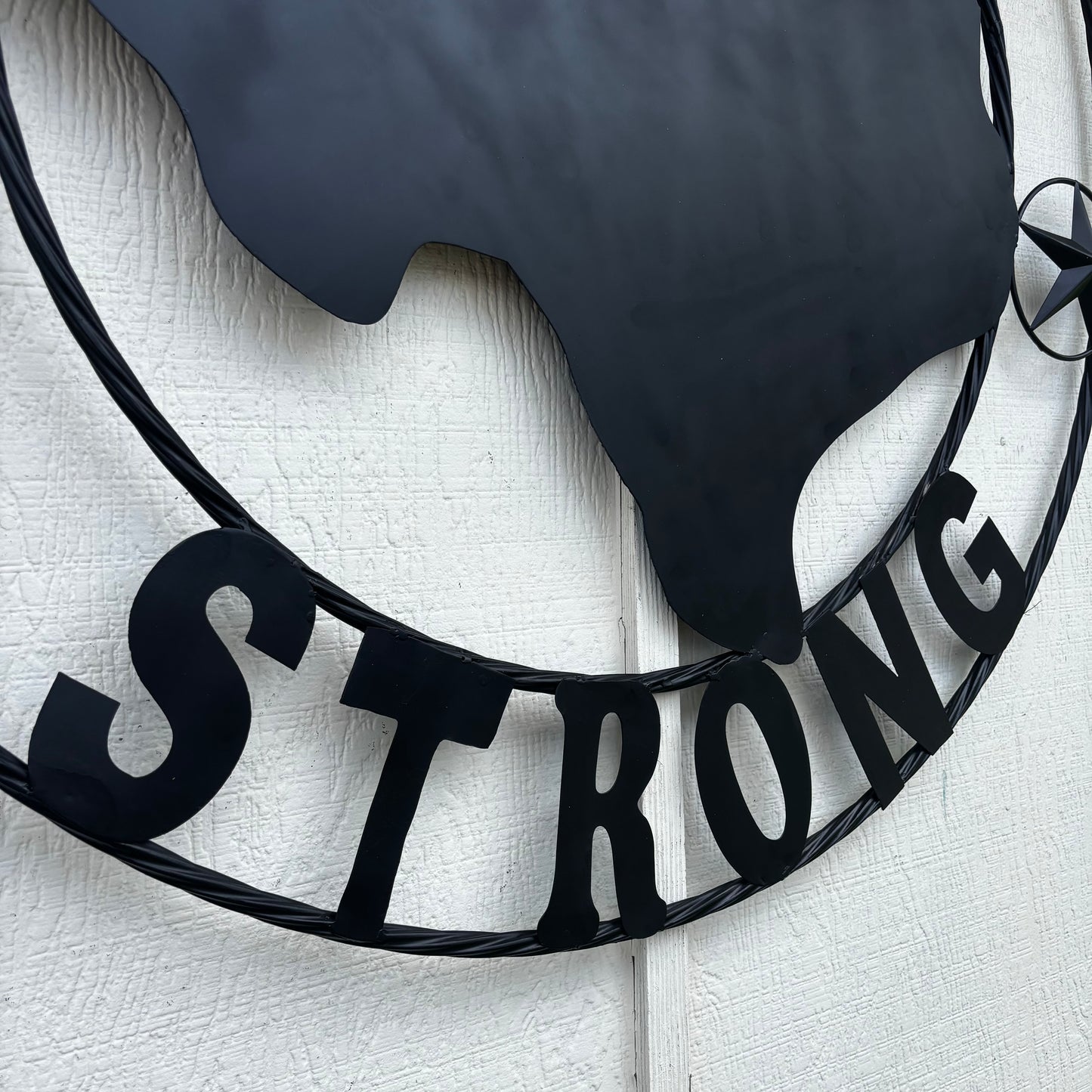 TEXAS STRONG BLACK METAL SIGN WESTERN HOME DECOR HANDMADE