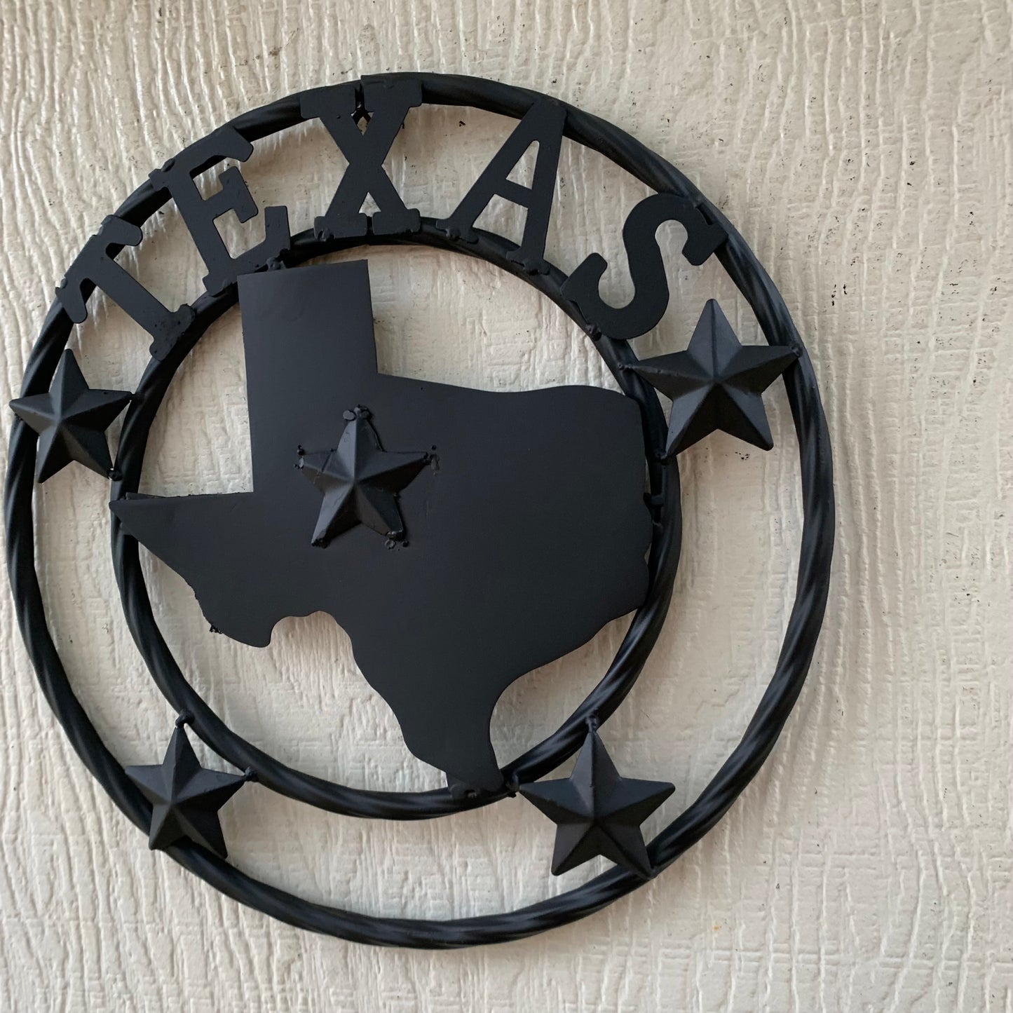 12" STATE OF TEXAS MAP RUSTIC BLACK TWISTED RING METAL SIGN WESTERN HOME DECOR HANDMADE NEW