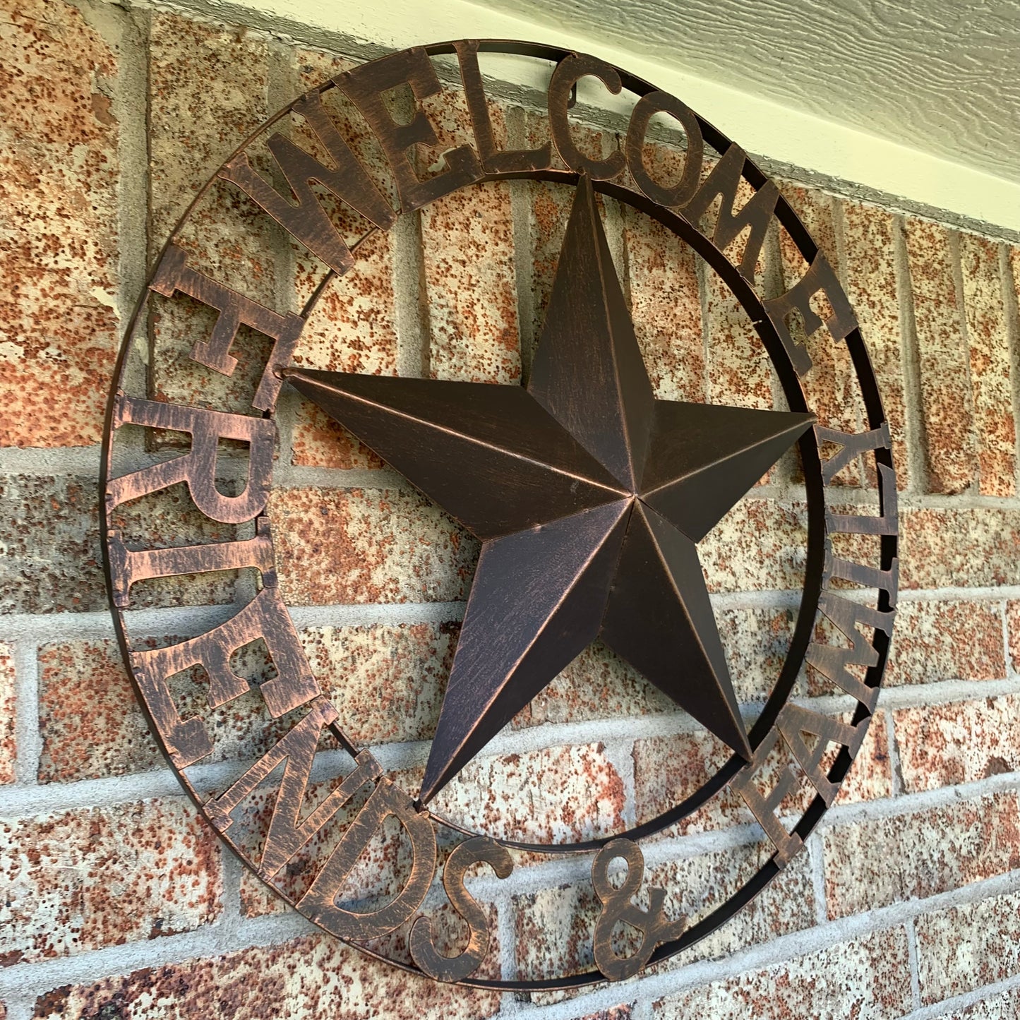 WELCOME FRIENDS FAMILY BARN METAL STAR WALL ART BRONZE WESTERN HOME DECOR HANDMADE NEW #EH13339