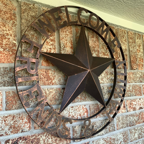 WELCOME FRIENDS FAMILY BARN METAL STAR WALL ART WESTERN HOME DECOR HANDMADE NEW