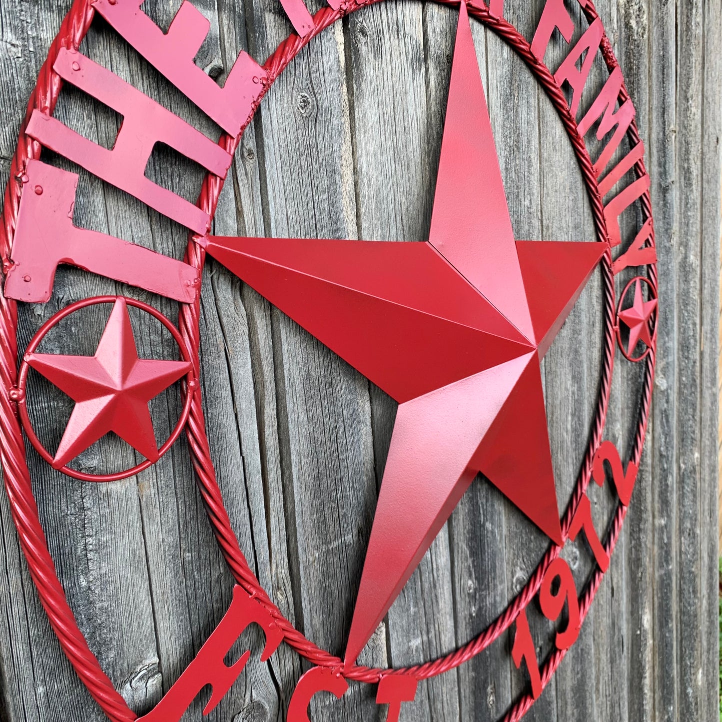 NEGRI FAMILY STYLE YOUR CUSTOM NAME STAR BARN STAR METAL LONE STAR WESTERN HOME DECOR RUSTIC BURGUNDY RED HANDMADE 24",32",36",50"