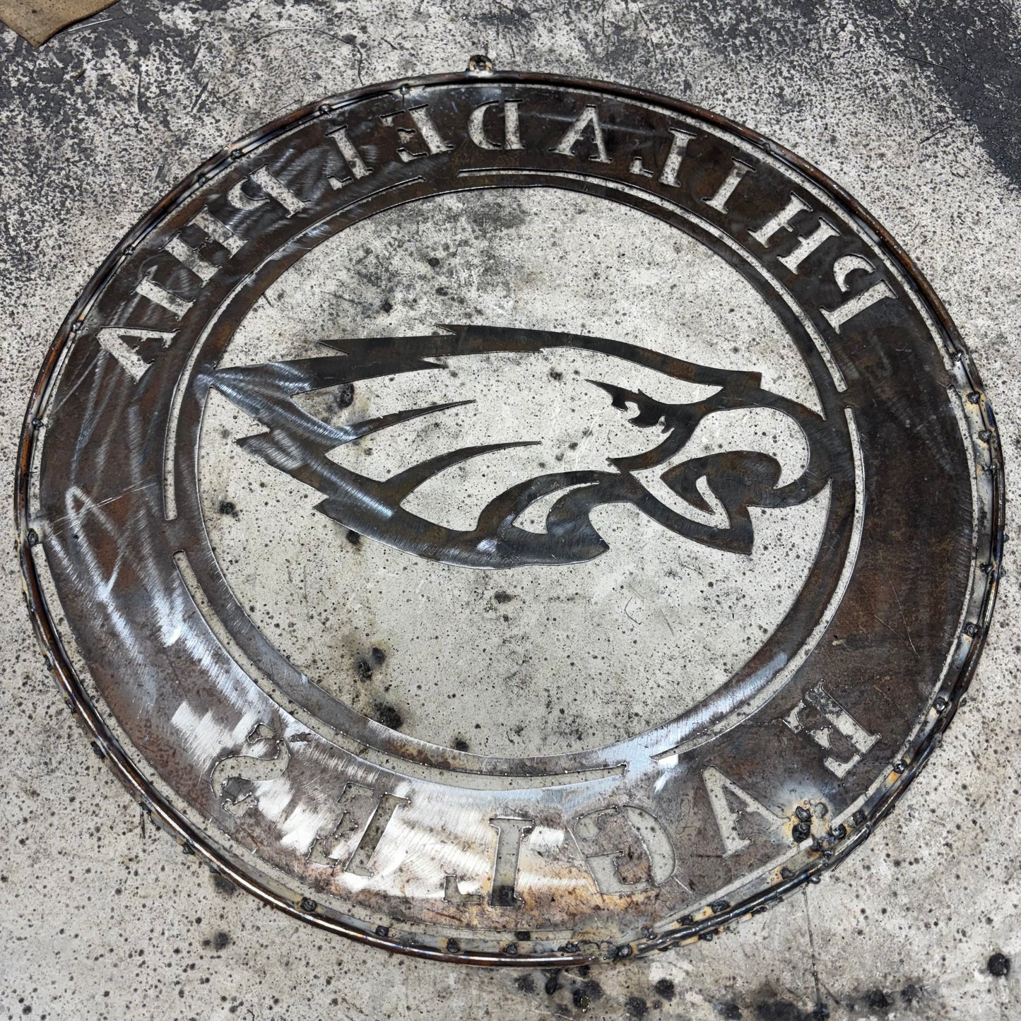 PHILADELPHIA EAGLES CUSTOM RAW METAL VINTAGE CRAFT SIGN TEAM HANDMADE STYLE# 5