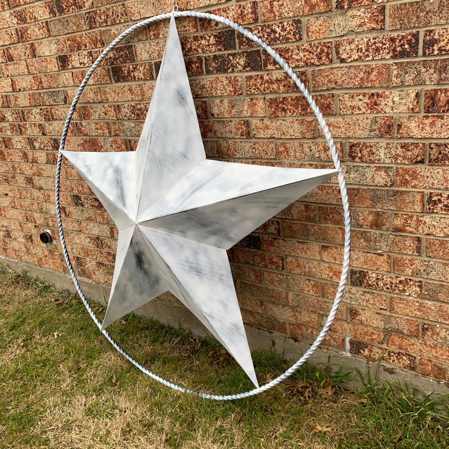 5 FOOT WHITE DISTRESSED STAR TWO TONE TEXTURE BARN STAR METAL LONESTAR TWISTED ROPE RING WESTERN HOME DECOR HANDMADE NEW