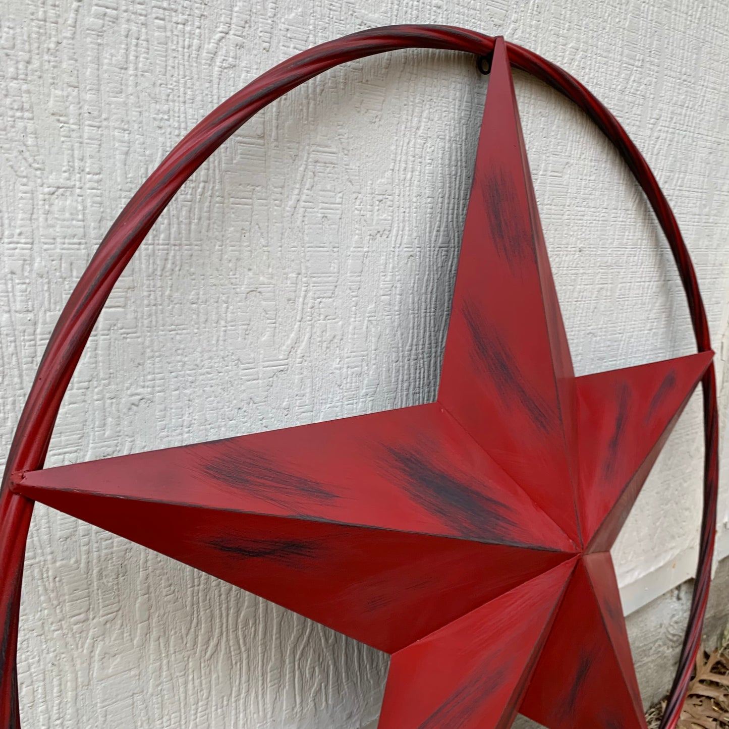 RED DISTRESSED STAR TWO TONE TEXTURE BARN STAR METAL LONESTAR TWISTED ROPE RING WESTERN HOME DECOR HANDMADE NEW #EH12958