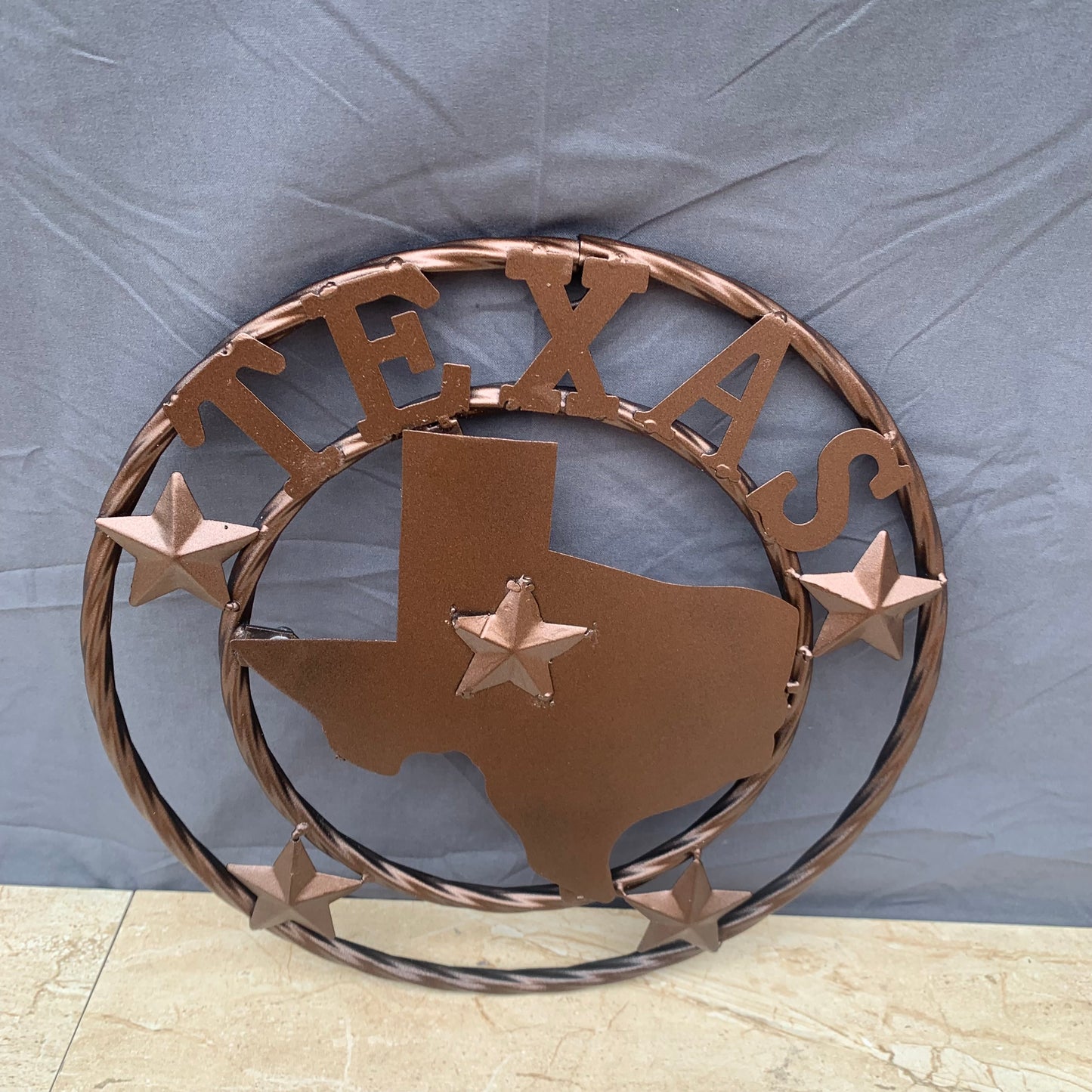 12" STATE OF TEXAS MAP RUSTIC BRONZE TWISTED RING METAL SIGN WESTERN HOME DECOR HANDMADE NEW