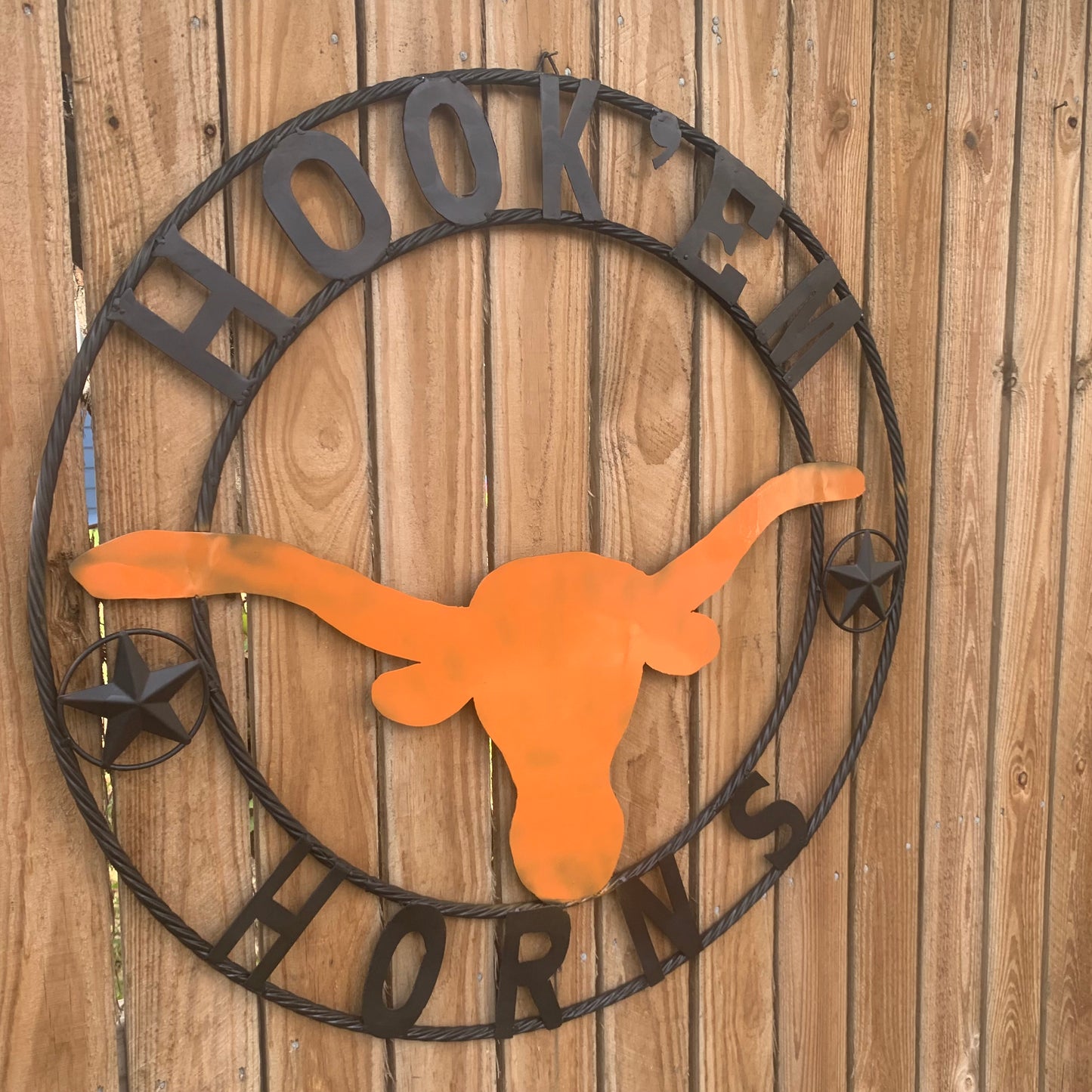 HOOKEM HORNS WITH LONE STAR TEXAS LONGHORNS HOOK EM METAL CUSTOM VINTAGE CRAFT WALL ART TEAM SIGN HANDMADE