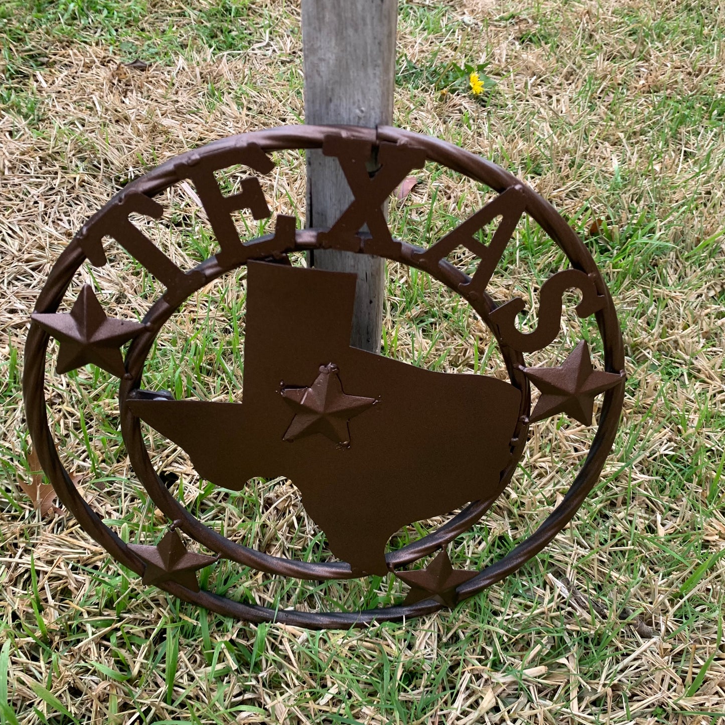 12" STATE OF TEXAS MAP RUSTIC BRONZE TWISTED RING METAL SIGN WESTERN HOME DECOR HANDMADE NEW