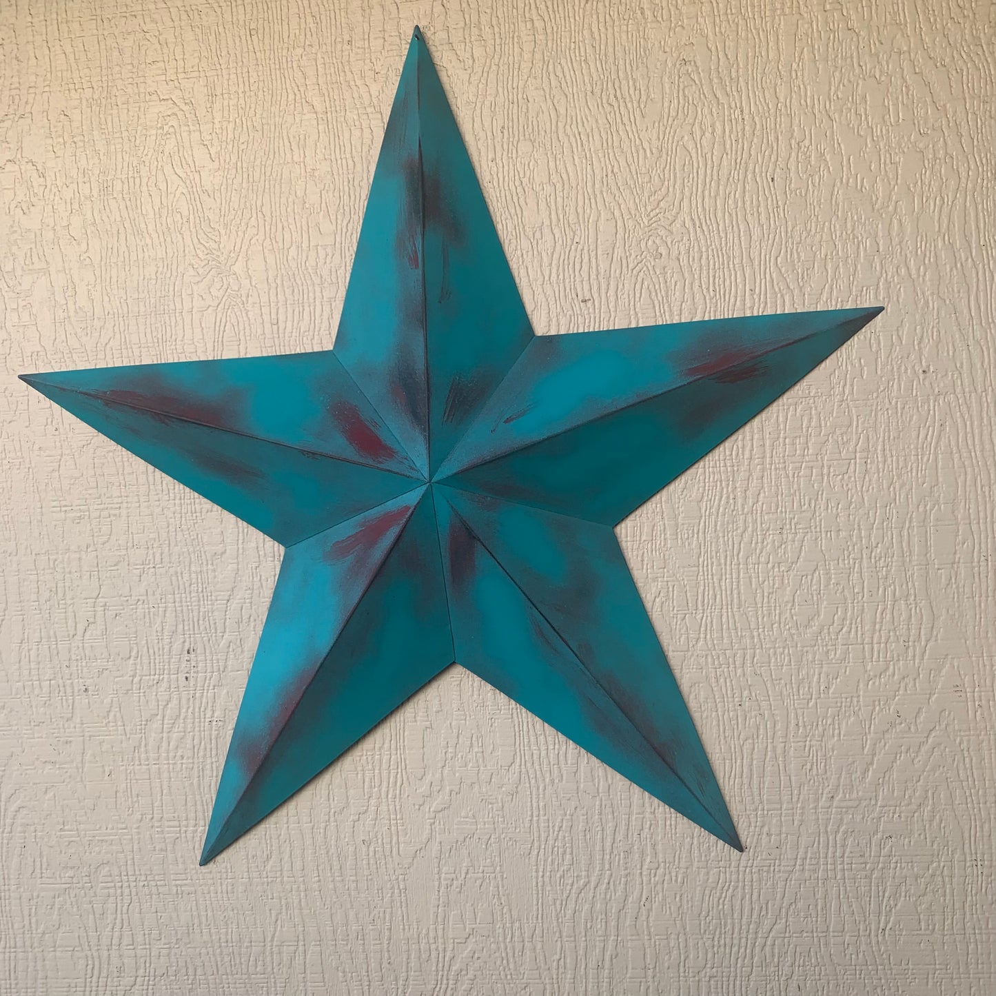 #EH10540 TURQUOISE DISTRESSED TWO TONE BARN STAR METAL ART WESTERN HOME DECOR HANDMADE NEW