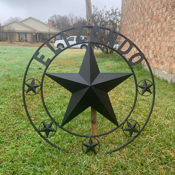 ELIZONDO STYLE CUSTOM NAME STAR BARN METAL STAR 3d TWISTED ROPE RING WESTERN HOME DECOR RUSTIC BLACK HANDMADE 24",32",36",50"