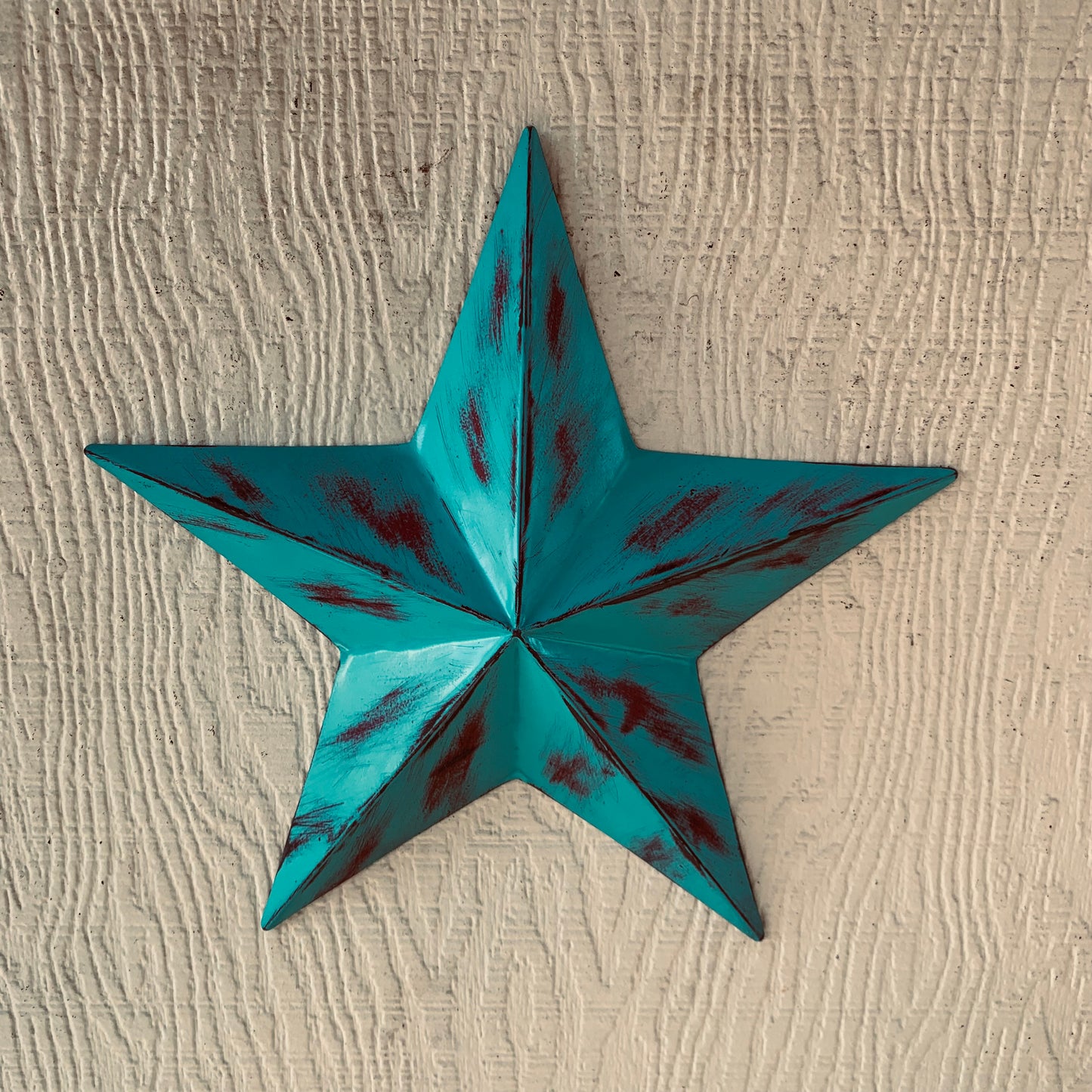 TURQUOISE DISTRESSED TWO TONE BARN STAR METAL ART WESTERN HOME DECOR HANDMADE NEW
