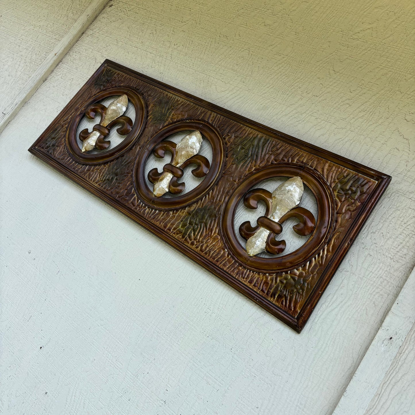 36" FLEUR DE LIS GOLD BROWN RECTANGLE WALL ART WESTERN METAL ART HANDMADE #EH13330