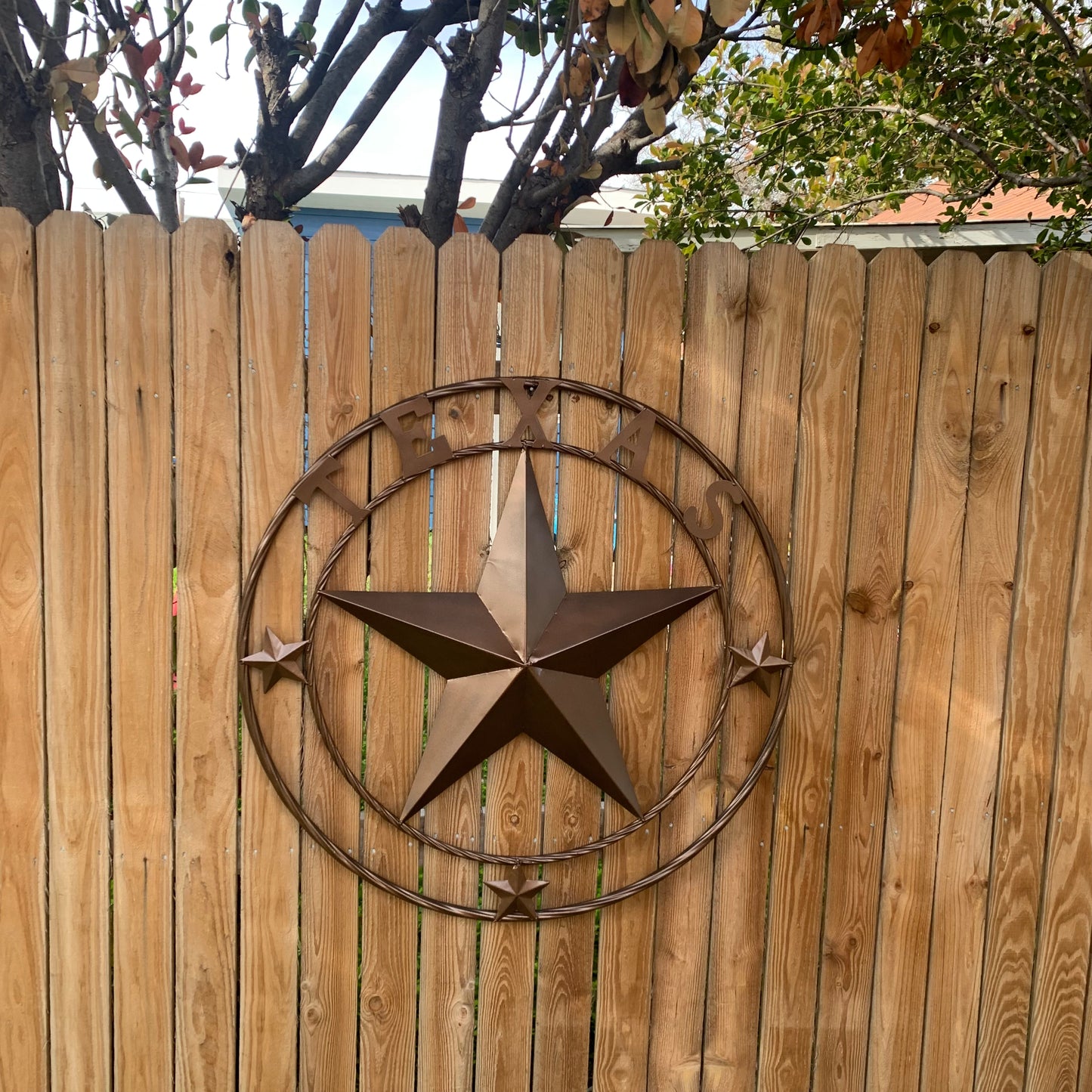 TEXAS LONESTAR WITH 3 SMALL STARS BARN STAR METAL RUSTIC BRONZE COPPER TWISTED ROPE RING WESTERN HOME DECOR HANDMADE NEW