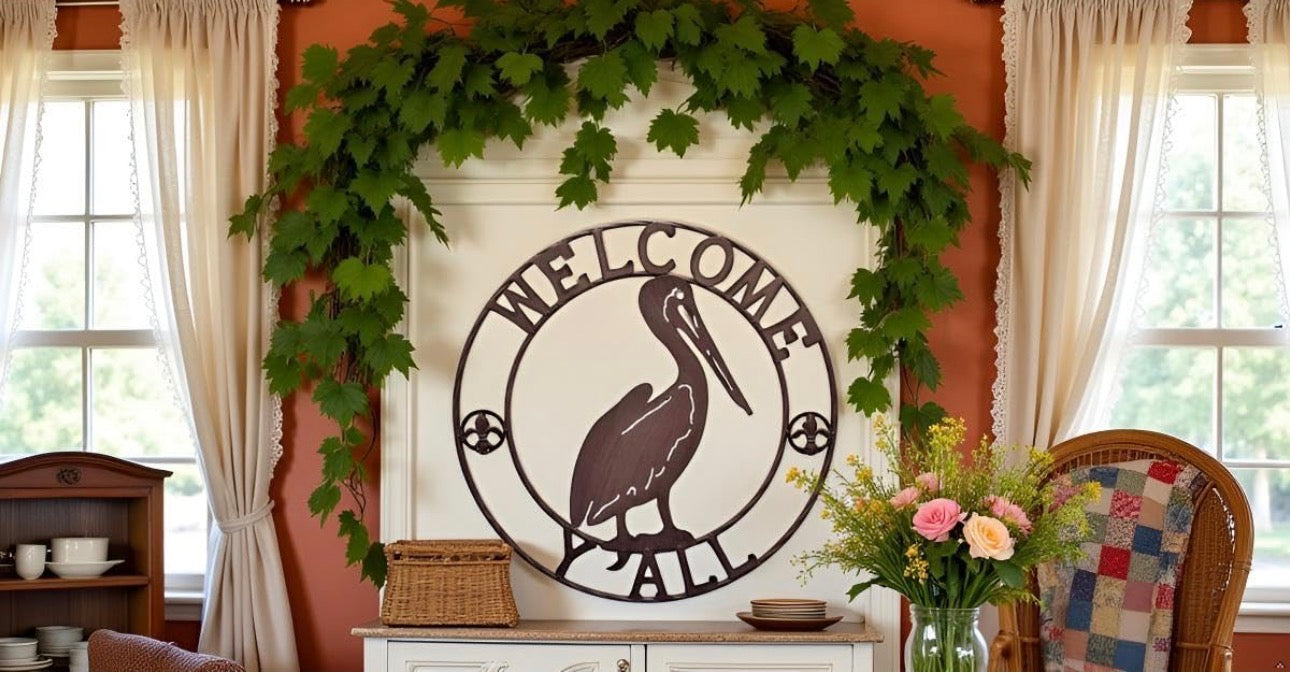 WELCOME PELICAN SIGN METAL WALL ART WESTERN HOME DECOR HANDMADE