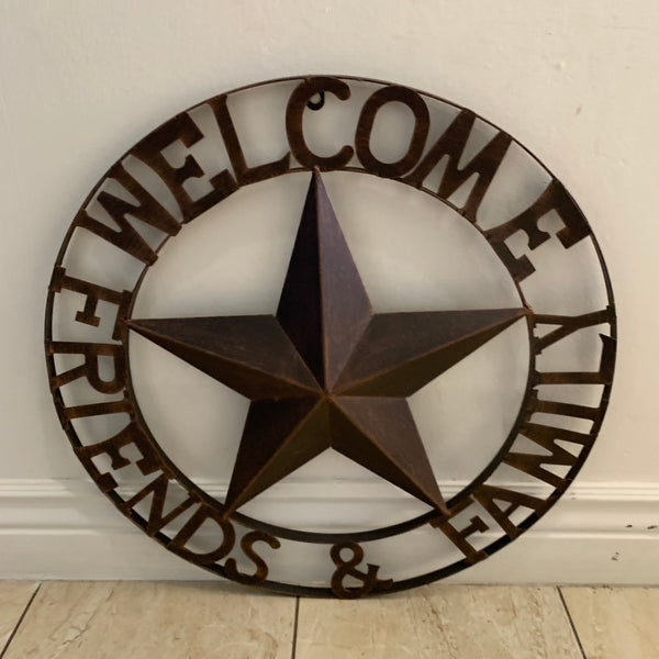 WELCOME FRIENDS FAMILY BARN METAL STAR WALL ART WESTERN HOME DECOR HANDMADE NEW