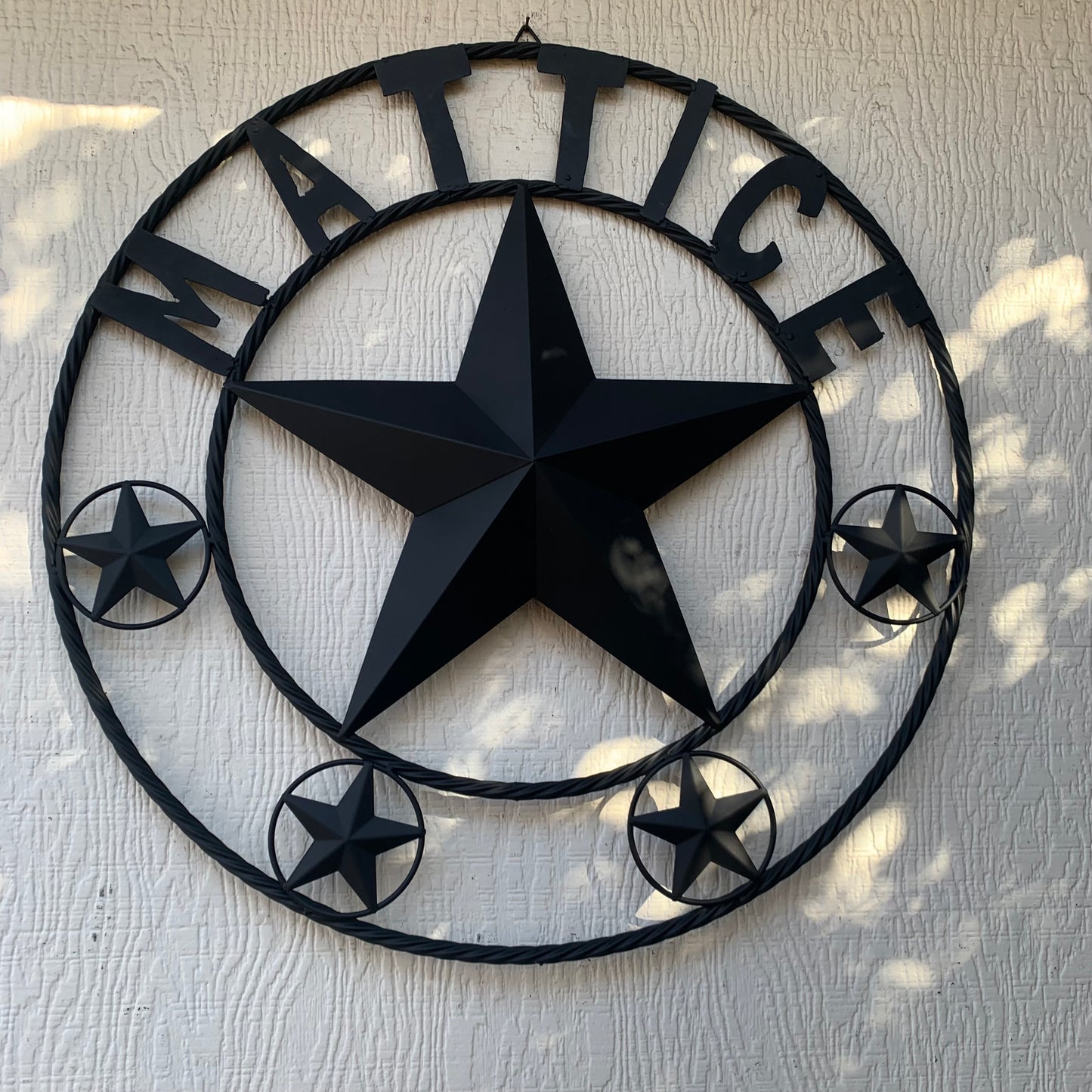 MATTICE STYLE BLACK STAR YOUR CUSTOM NAME BARN METAL STAR 3d TWISTED ROPE RING WESTERN HOME DECOR HANDMADE 24",32",36",50"