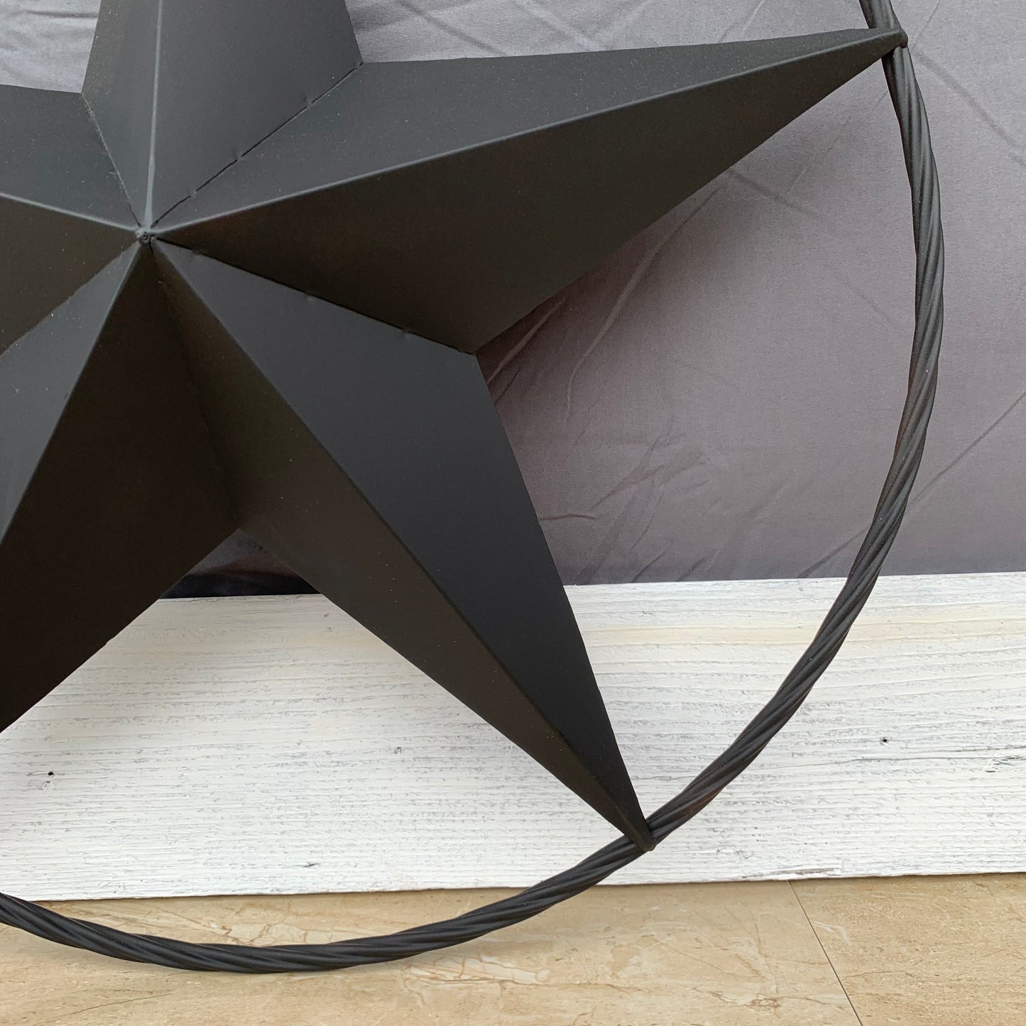 RUSTIC BLACK BARN STAR METAL LONE STAR 3d TWISTED ROPE RING WESTERN HOME DECOR HANDMADE NEW 12",16",24",32",36"-#EH10608