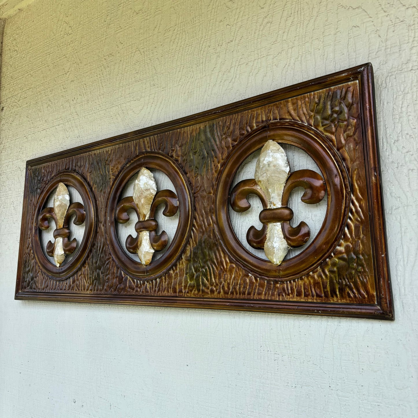 36" FLEUR DE LIS GOLD BROWN RECTANGLE WALL ART WESTERN METAL ART HANDMADE #EH13330