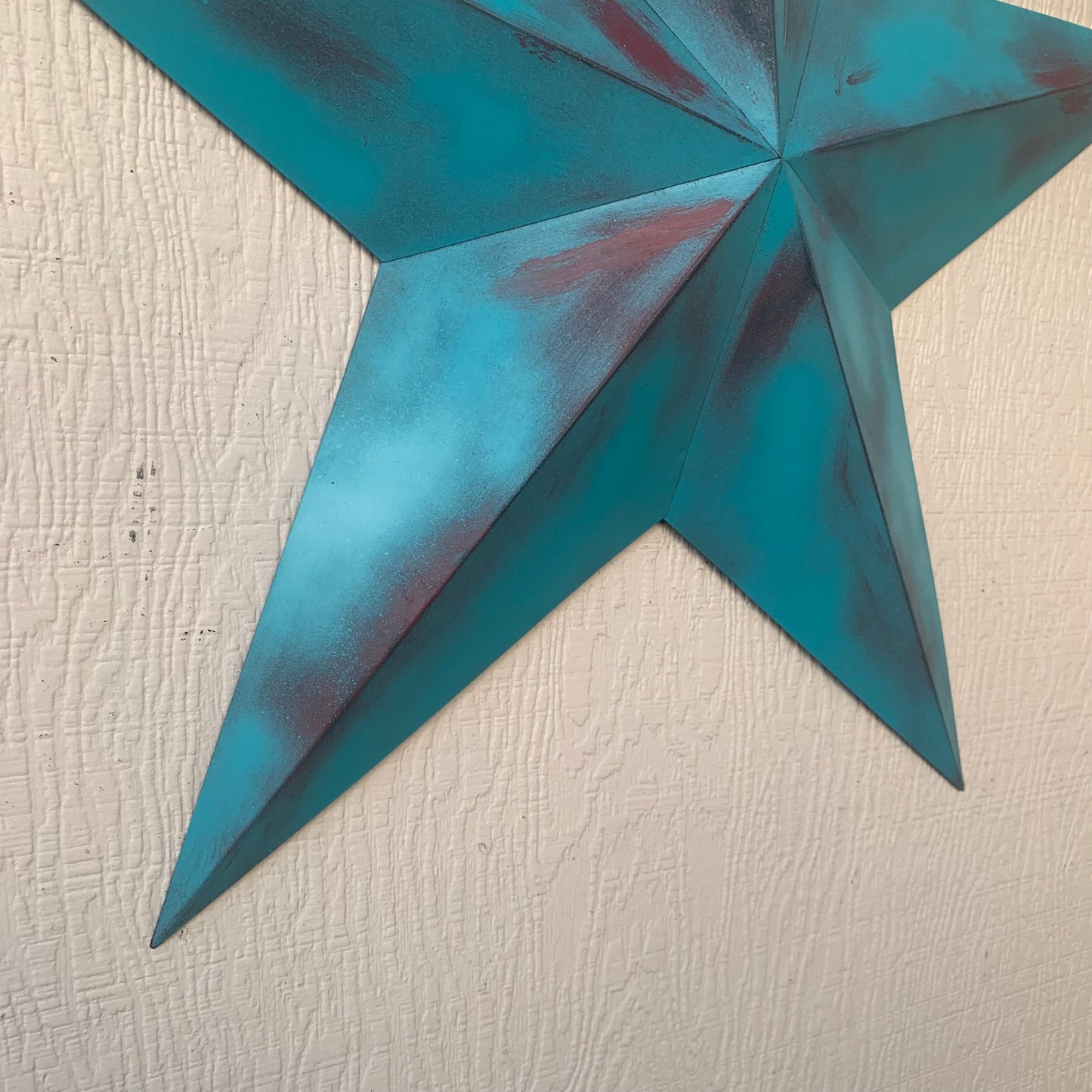 #EH10540 TURQUOISE DISTRESSED TWO TONE BARN STAR METAL ART WESTERN HOME DECOR HANDMADE NEW