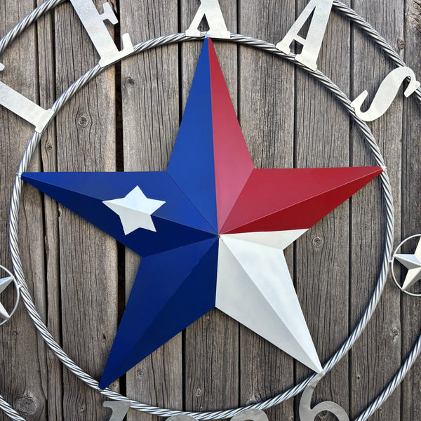 1836 TEXAS 1836 FLAG STAR RED WHITE BLUE TWISTED SILVER RING WESTERN HOME DECOR HANDMADE NEW