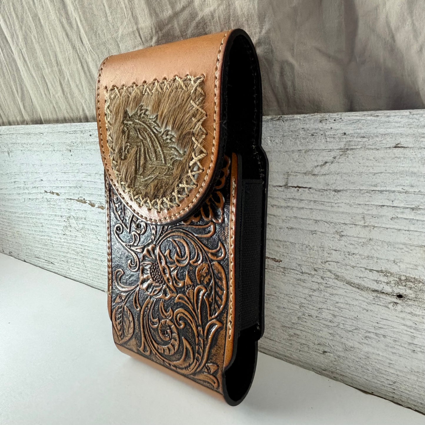 7" HORSE LEATHER HOLSTER TAN POUCH EXTRA LARGE  BELT LOOP CELL PHONE CASE UNIVERSAL OVERSIZE #EH13323