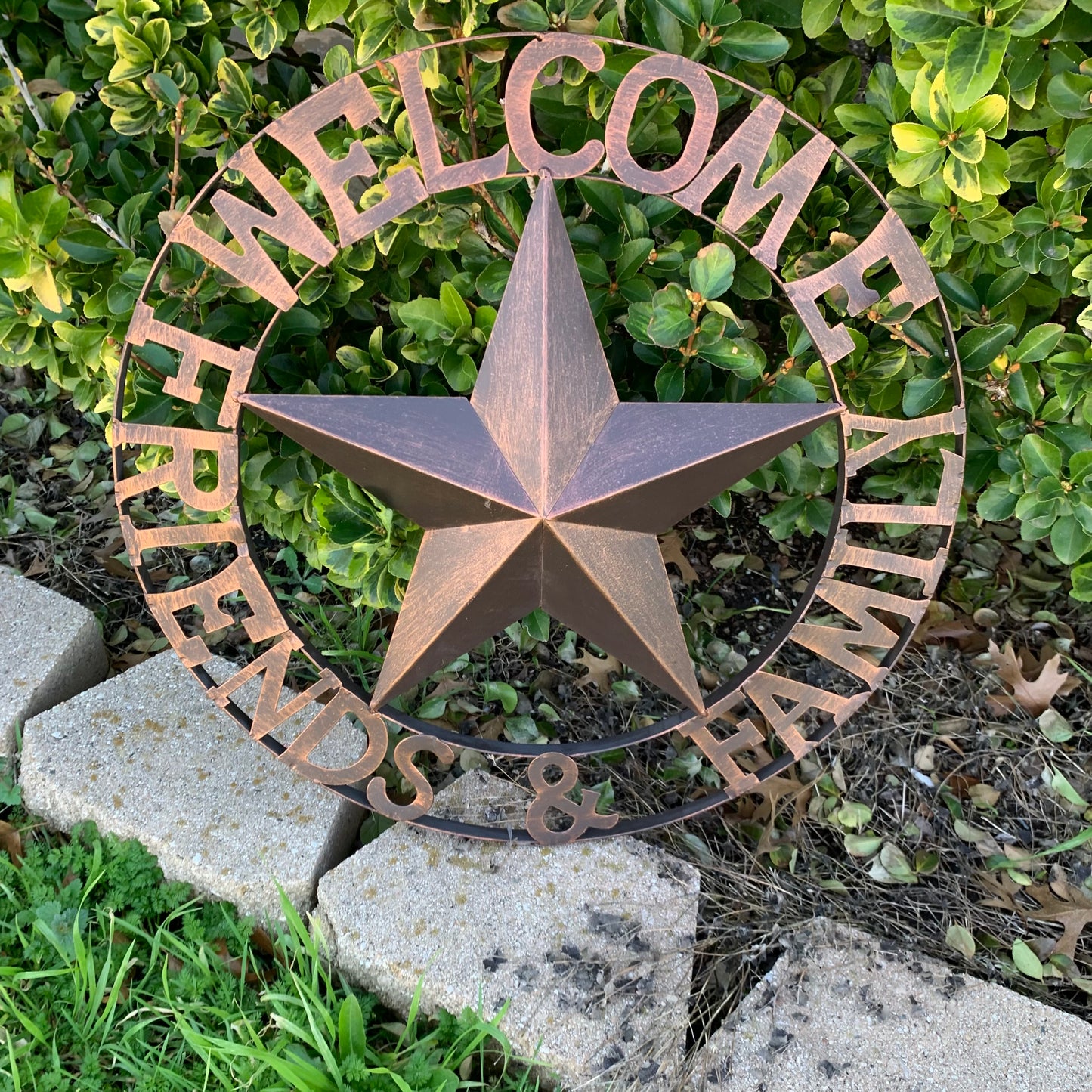 WELCOME FRIENDS FAMILY BARN METAL STAR WALL ART BRONZE WESTERN HOME DECOR HANDMADE NEW #EH13339