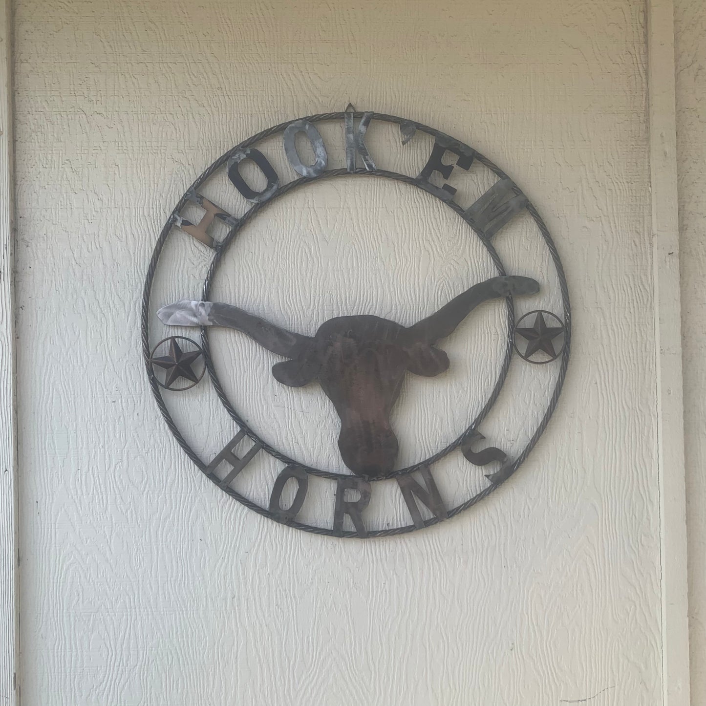 HOOKEM HORNS & LONE STAR TEXAS LONGHORNS HOOK EM RAW METAL UNPAINTED CUSTOM VINTAGE CRAFT WALL ART TEAM SIGN HANDMADE