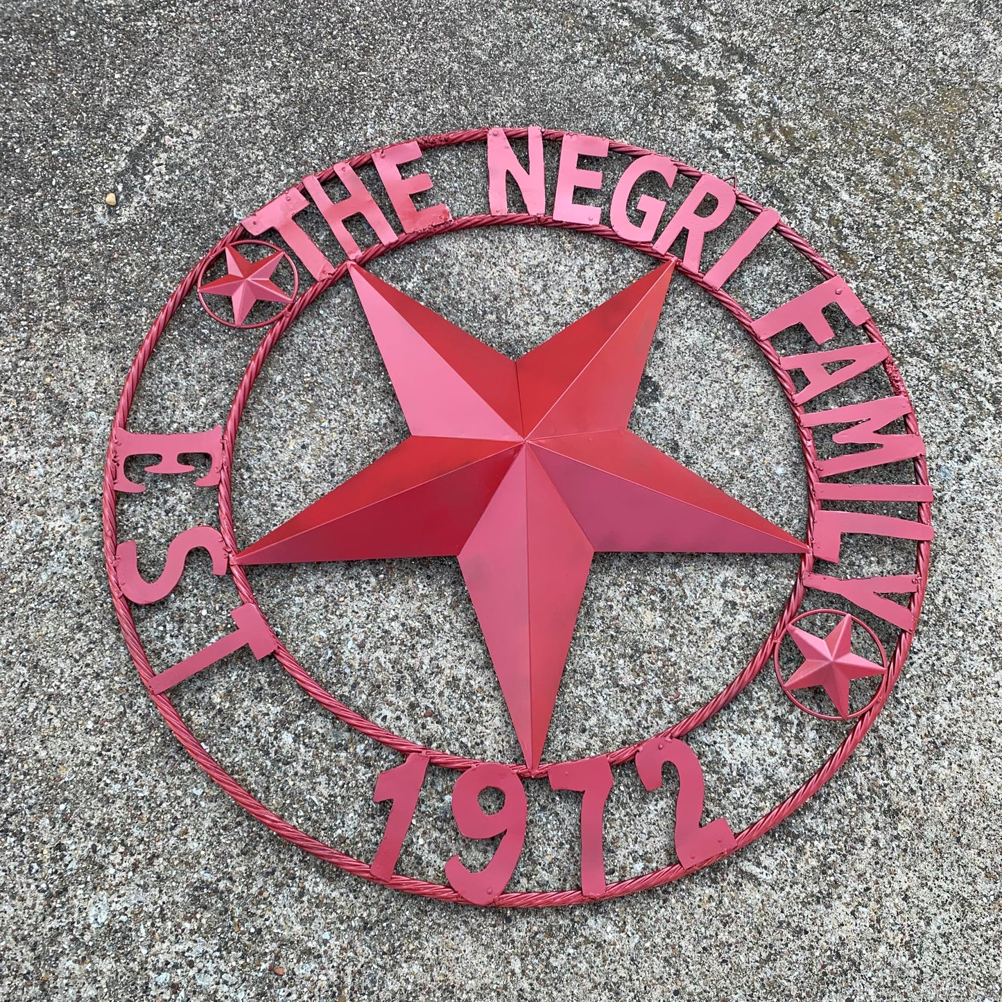 NEGRI FAMILY STYLE YOUR CUSTOM NAME STAR BARN STAR METAL LONE STAR WESTERN HOME DECOR RUSTIC BURGUNDY RED HANDMADE 24",32",36",50"