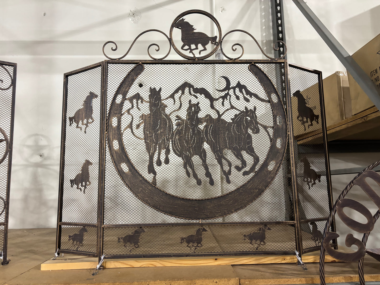 RUNNING HORSE METAL FIREPLACE SCREEN 40" X 33.5" WESTERN HOME DECOR HANDMADE #EH80005