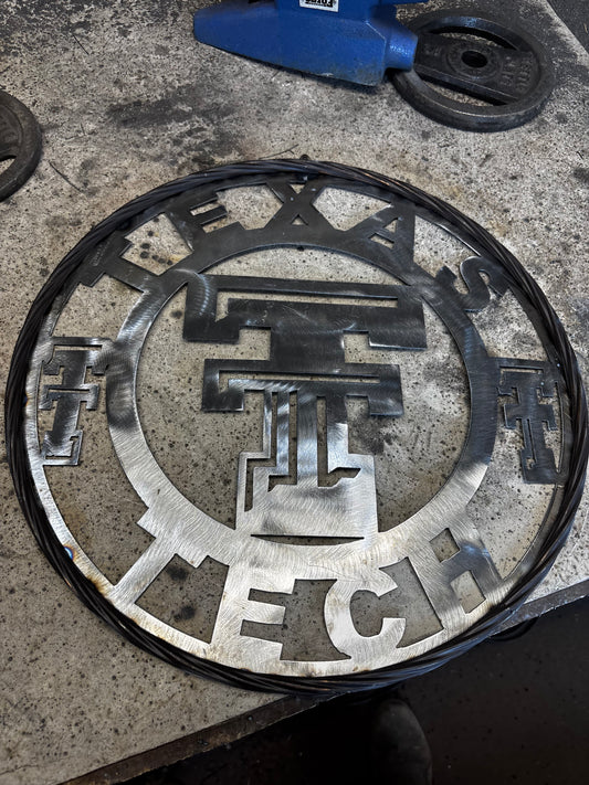 TEXAS TECH CUSTOM RAW METAL VINTAGE CRAFT SIGN WESTERN HOME DECOR HANDMADE 12",18",24",32",36"