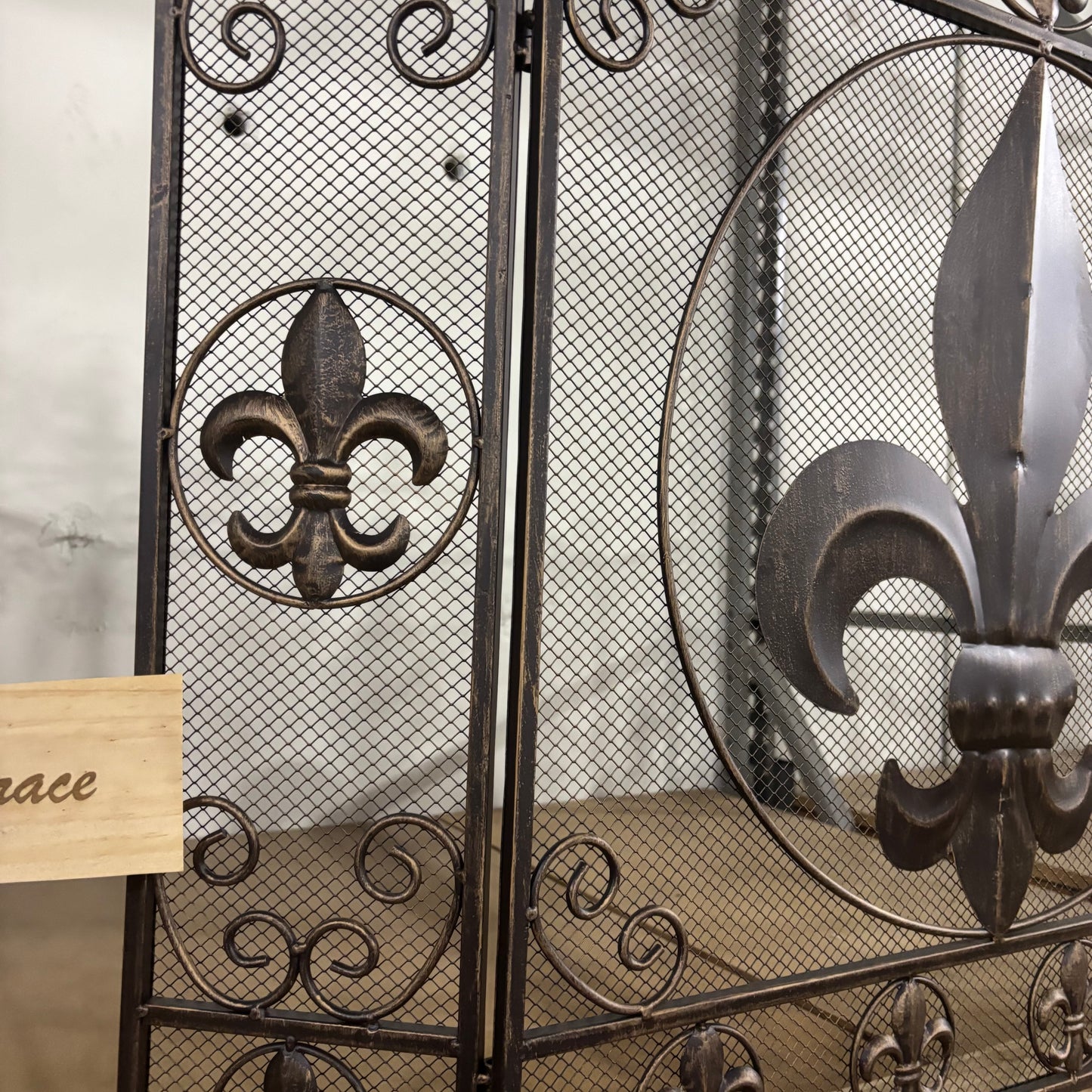 FLEUR DE LIS METAL FIREPLACE SCREEN 39" X 32.25" WESTERN HOME DECOR HANDMADE #EH80006