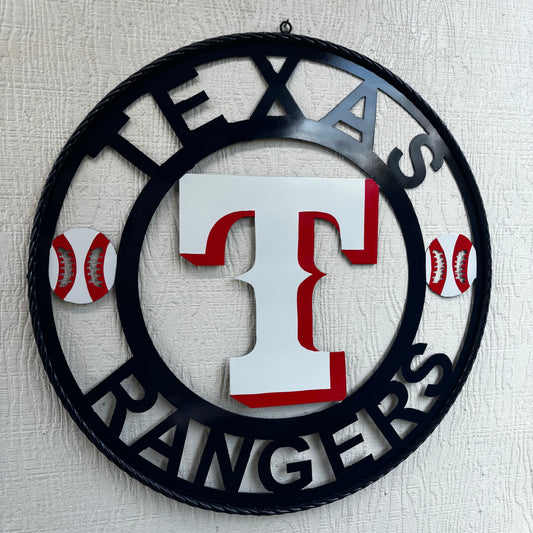 TEXAS RANGERS CUSTOM METAL VINTAGE CRAFT TEAM SIGN WHITE & RED & NAVY BLUE RING HANDMADE