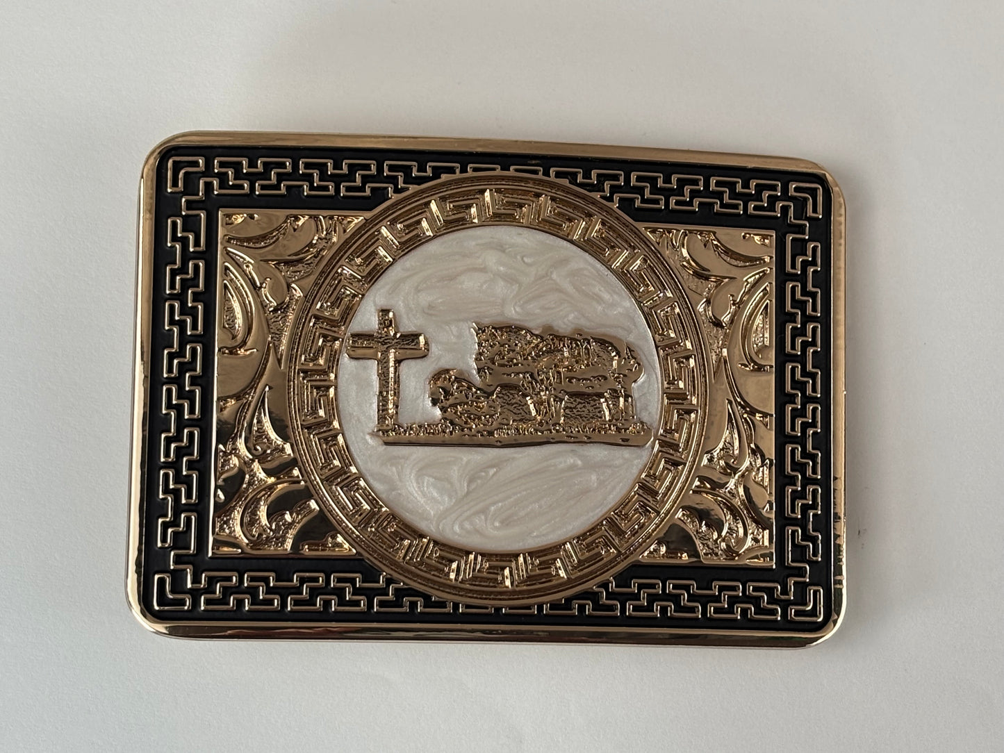 COWBOY PRAYER BELT BUCKLE GOLD WESTERN METAL BUCKLE FASHION ART 4.5" X 3.5"  #EH13230