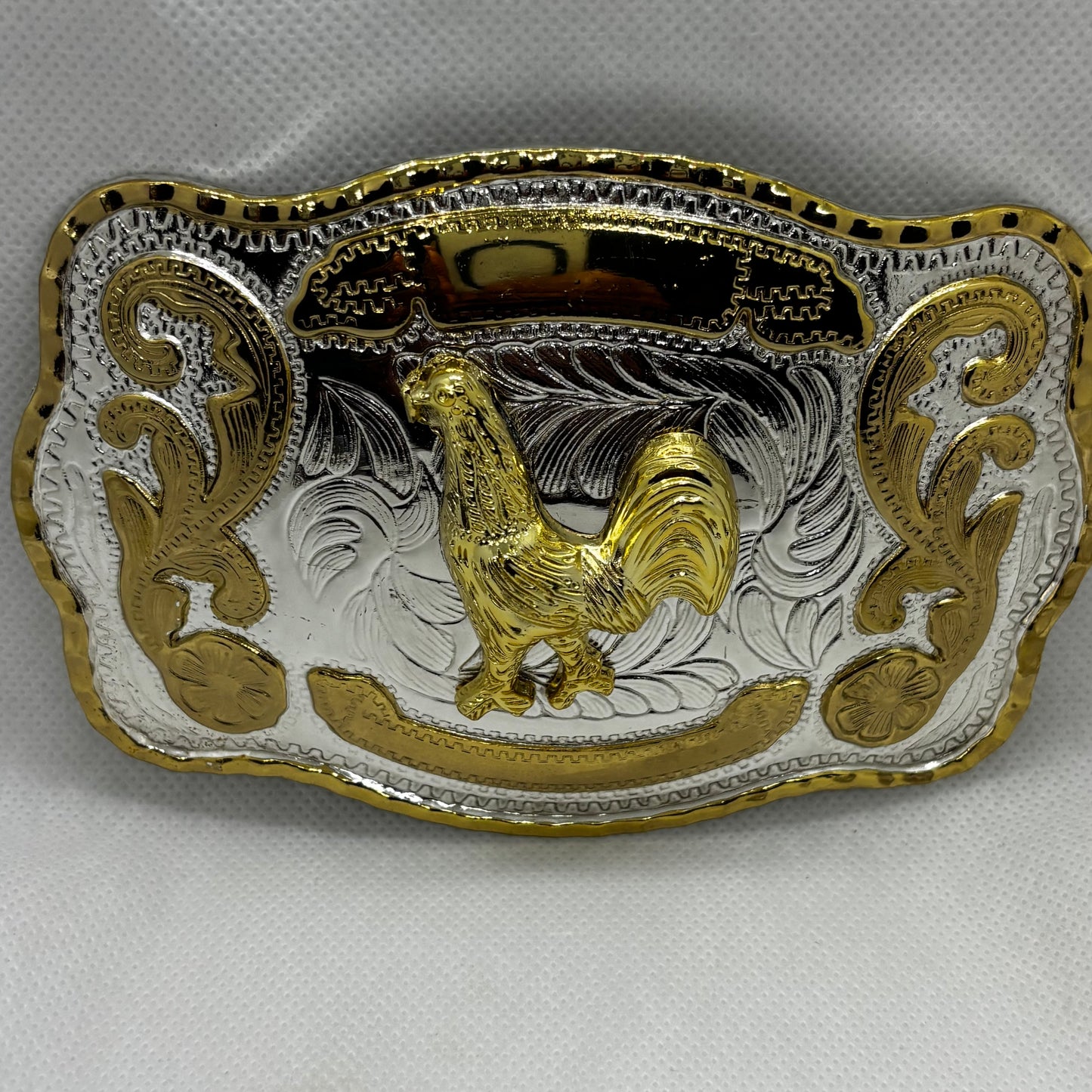 ROOSTER BELT BUCKLE GOLD SILVER WESTERN BUCKLE CRAFT HANDMADE 5.5" X 4" #EH13802