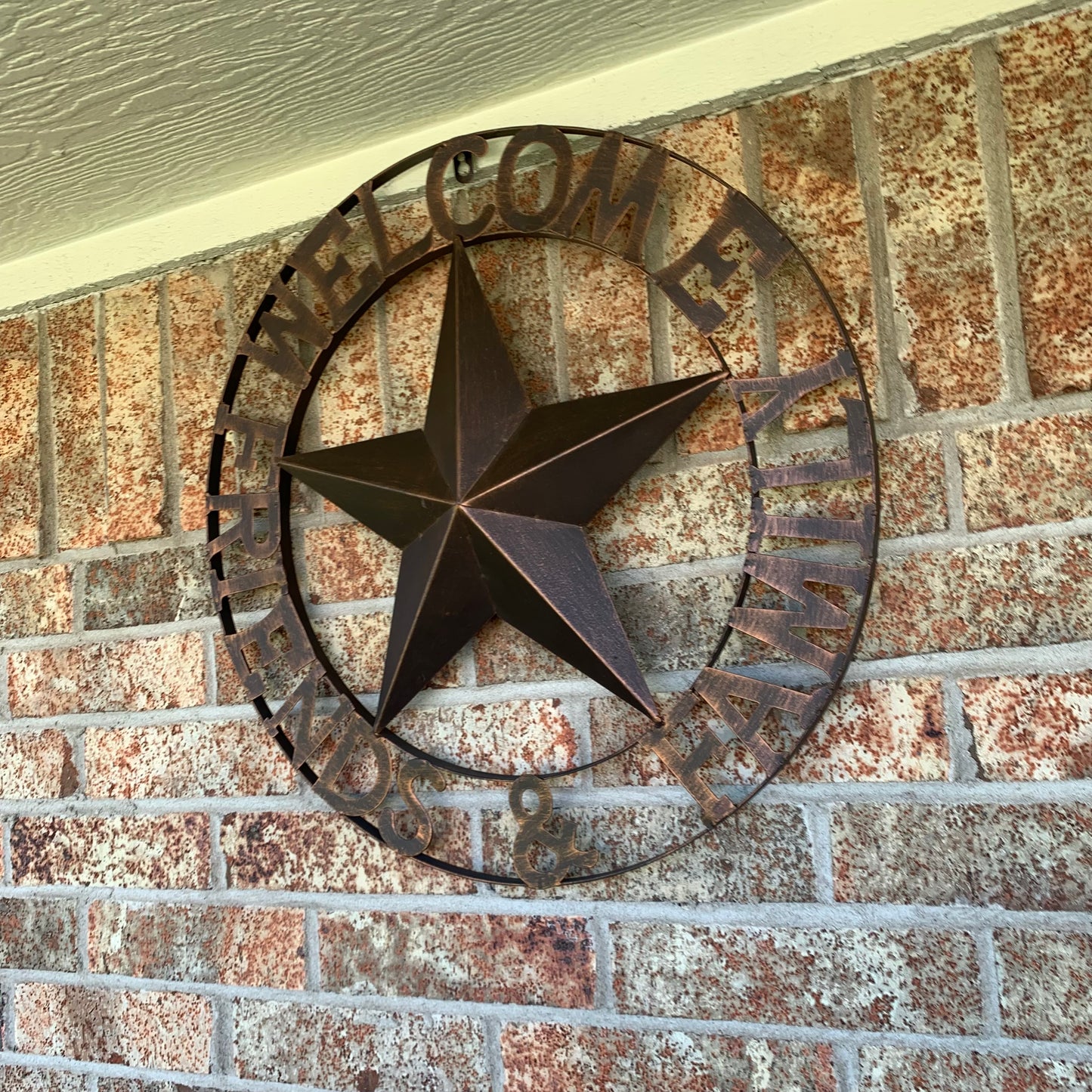 WELCOME FRIENDS FAMILY BARN METAL STAR WALL ART BRONZE WESTERN HOME DECOR HANDMADE NEW #EH13339
