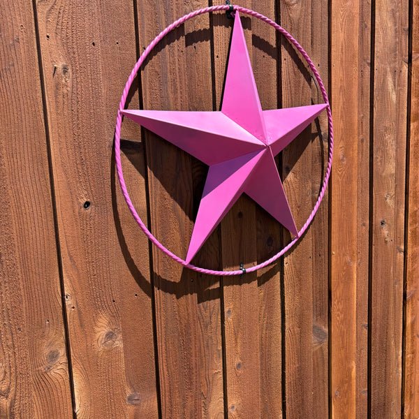 PINK STAR BARN METAL LONE STAR TWISTED ROPE RING WESTERN HOME DECOR HANDMADE 12",24",36"