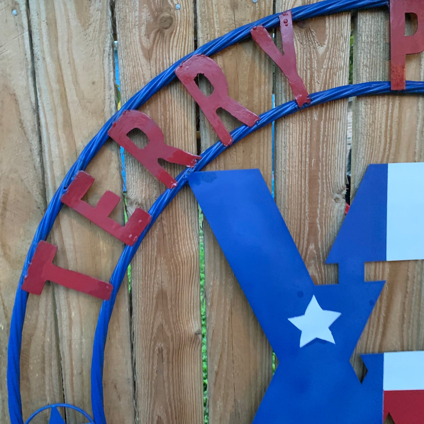 #EH11299 CUSTOM NAME XR ROOFING STYLE SIGN RED,WHITE & BLUE TEXAS FLAG LOGO HANDMADE