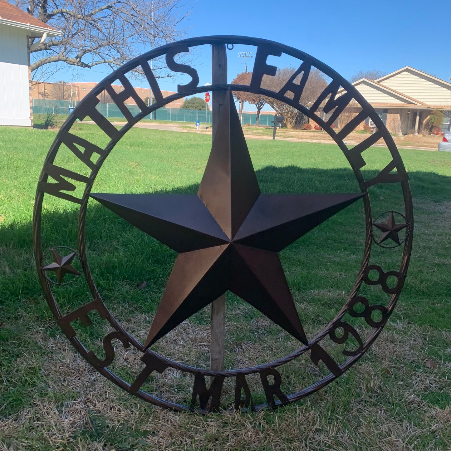 MATHIS STYLE CUSTOM NAME STAR BARN STAR 3d METAL LONESTAR TWISTED ROPE RING WESTERN HOME DECOR RUSTIC BRONZE COPPER HANDMADE 24",32",36",50"