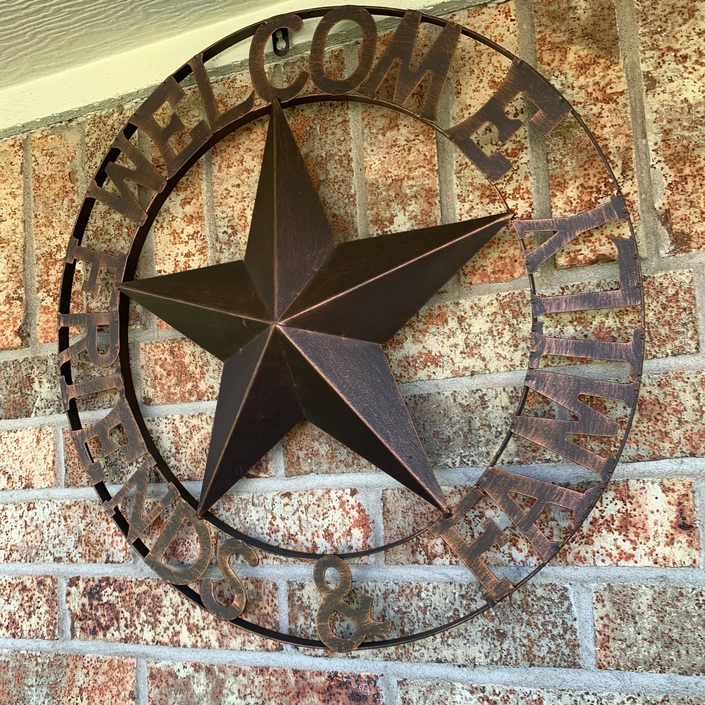 WELCOME FRIENDS FAMILY BARN METAL STAR WALL ART BRONZE WESTERN HOME DECOR HANDMADE NEW #EH13339