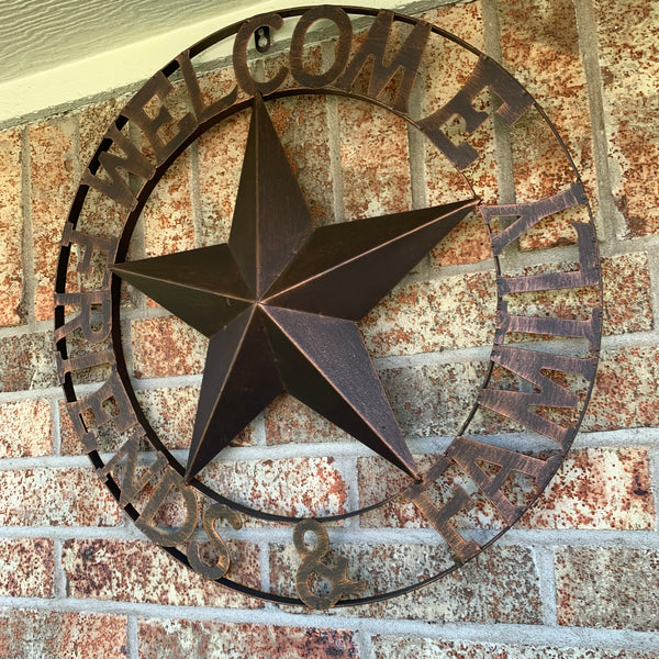 WELCOME FRIENDS FAMILY BARN METAL STAR WALL ART WESTERN HOME DECOR HANDMADE NEW