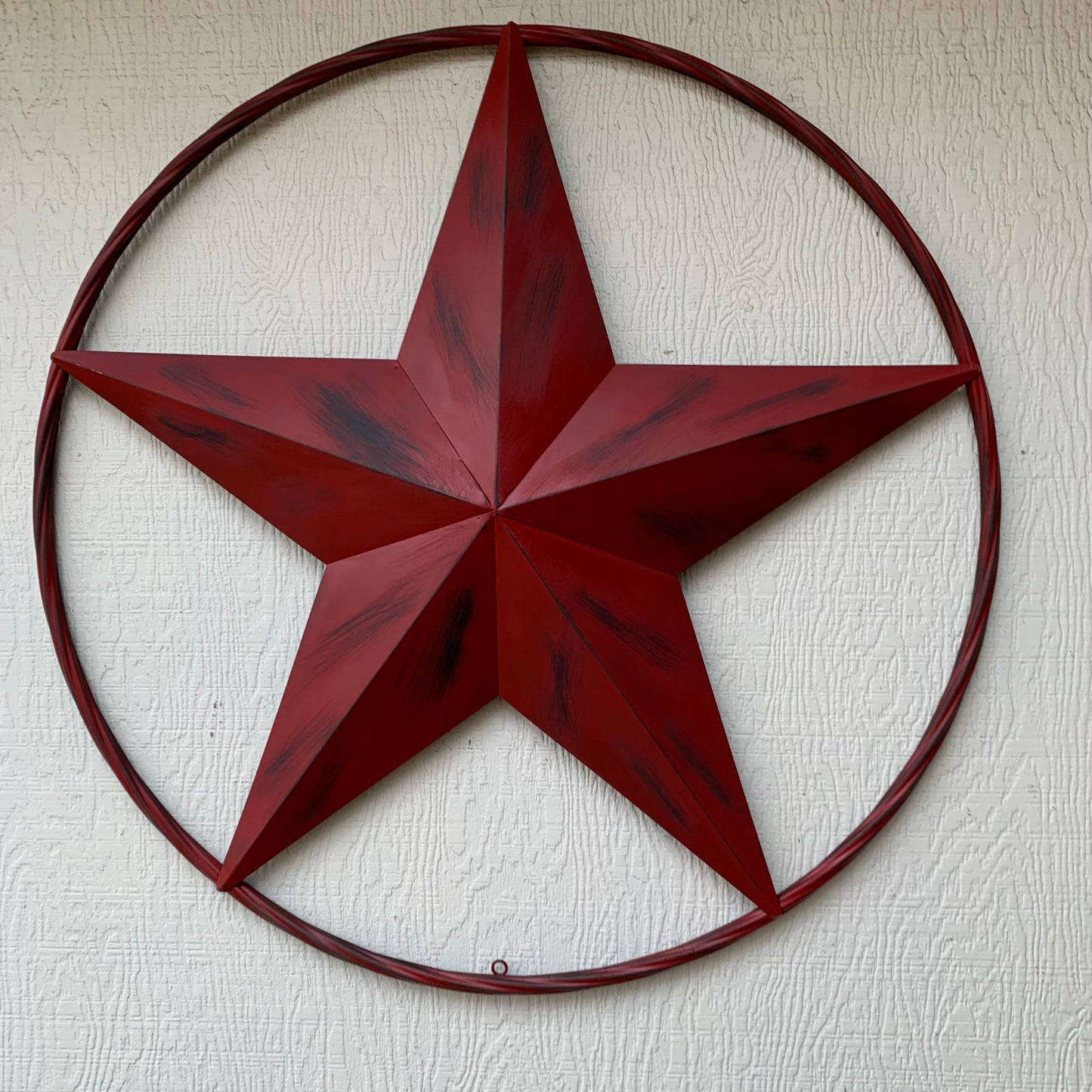 RED DISTRESSED STAR TWO TONE TEXTURE BARN STAR METAL LONESTAR TWISTED ROPE RING WESTERN HOME DECOR HANDMADE NEW #EH12958