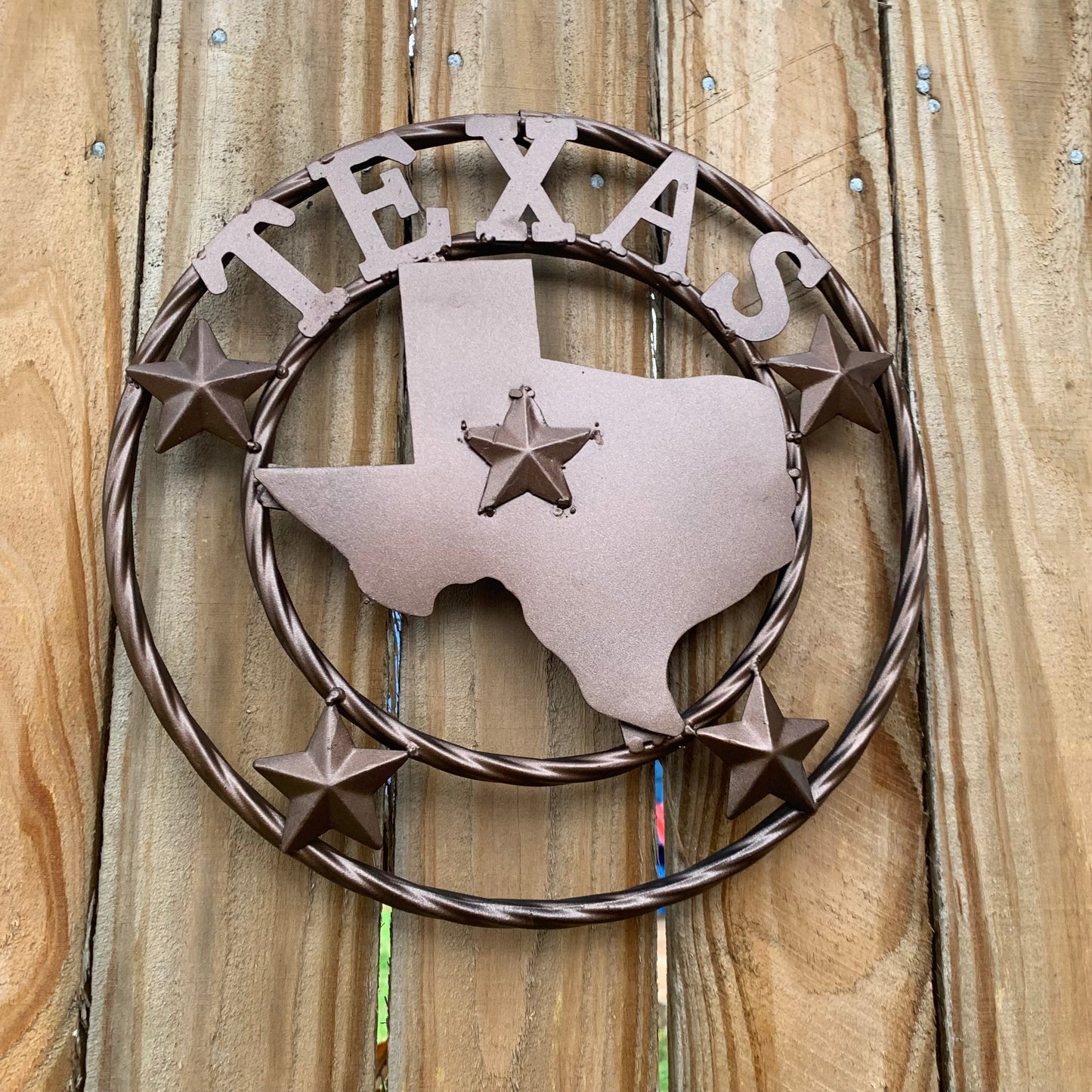 12" STATE OF TEXAS MAP RUSTIC BRONZE TWISTED RING METAL SIGN WESTERN HOME DECOR HANDMADE NEW