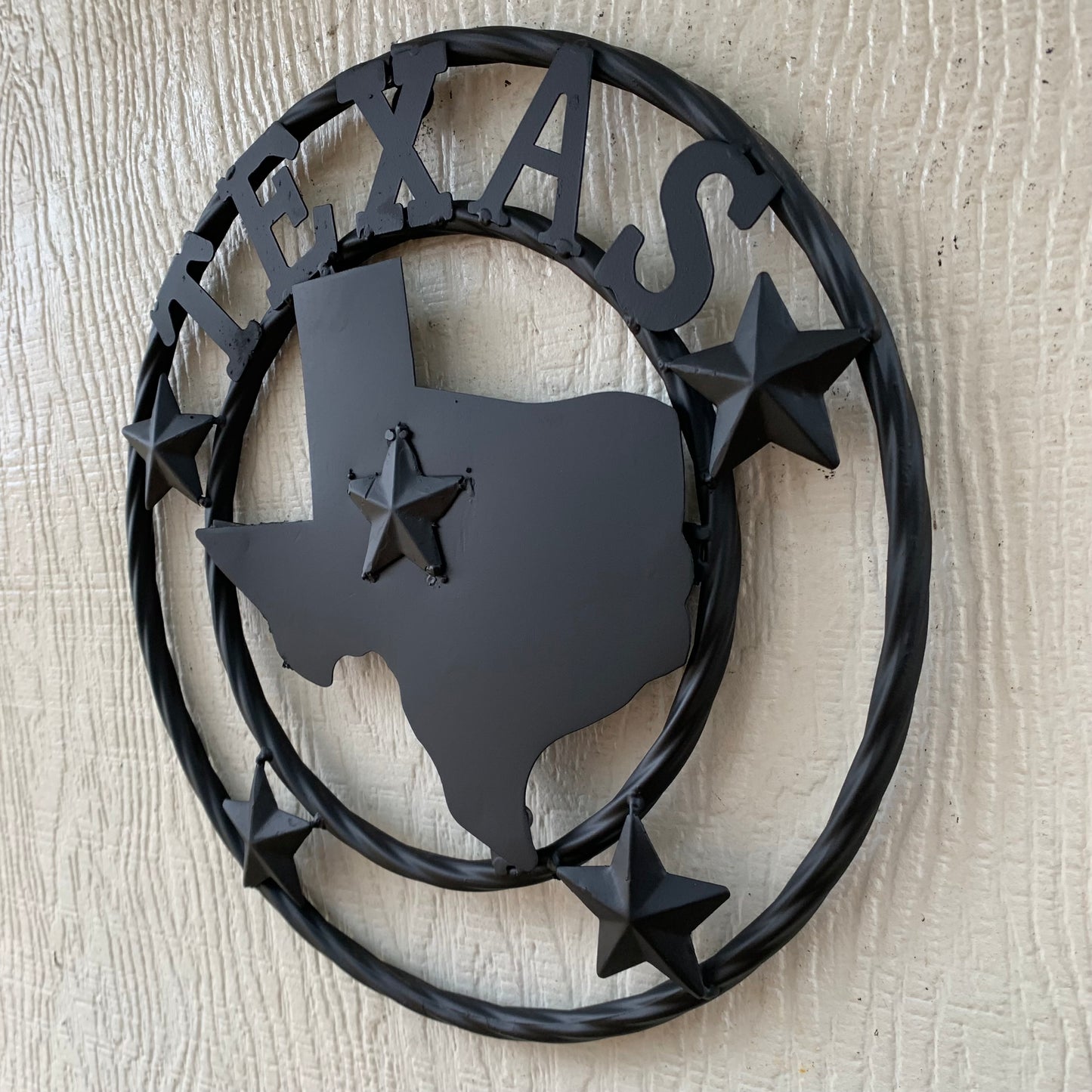 12" STATE OF TEXAS MAP RUSTIC BLACK TWISTED RING METAL SIGN WESTERN HOME DECOR HANDMADE NEW